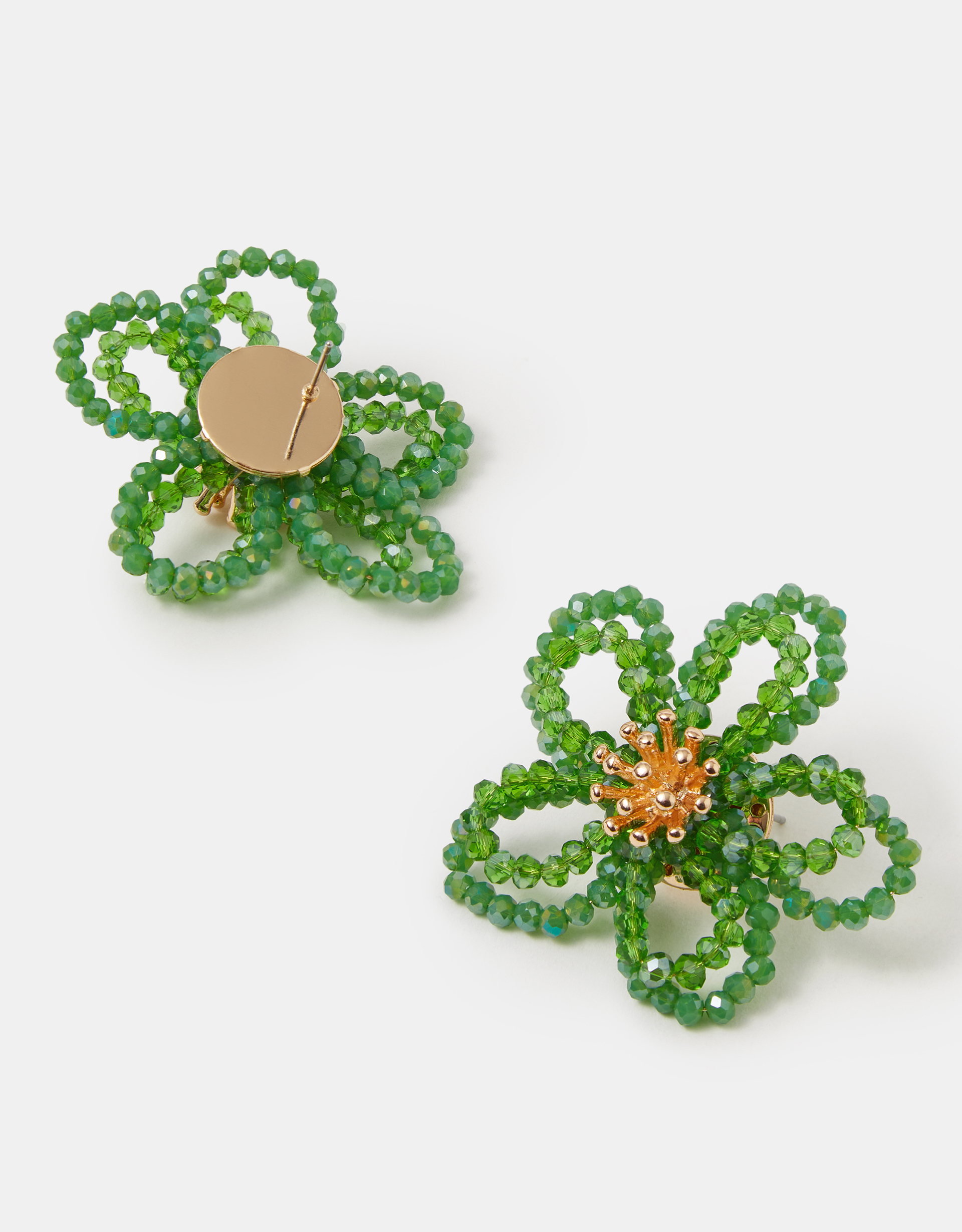 Accessorize Floral Beaded Flower Stud Earrings, Gold