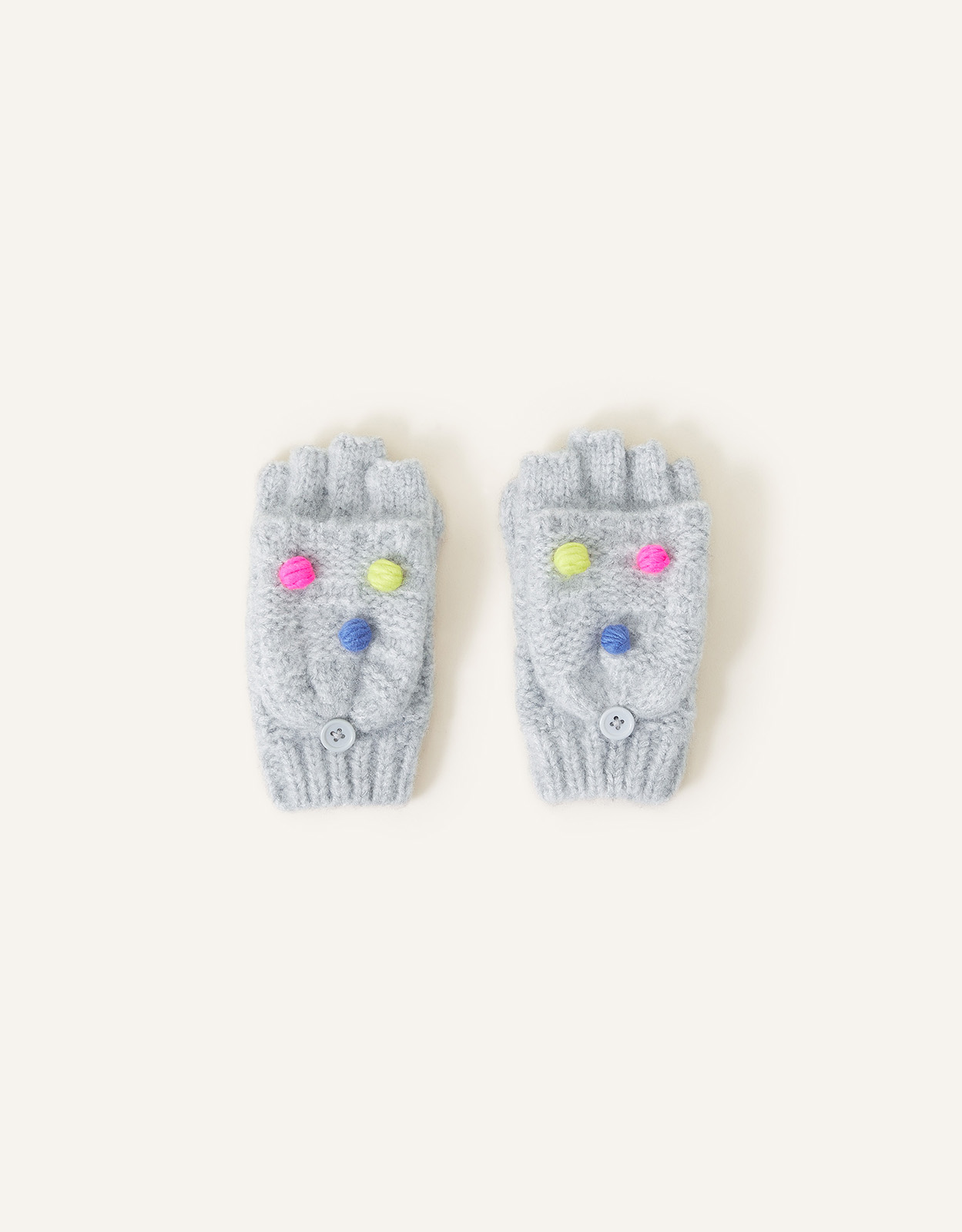Accessorize Kids Pom-Pom Capped Gloves Grey, Size: 6-8 yrs