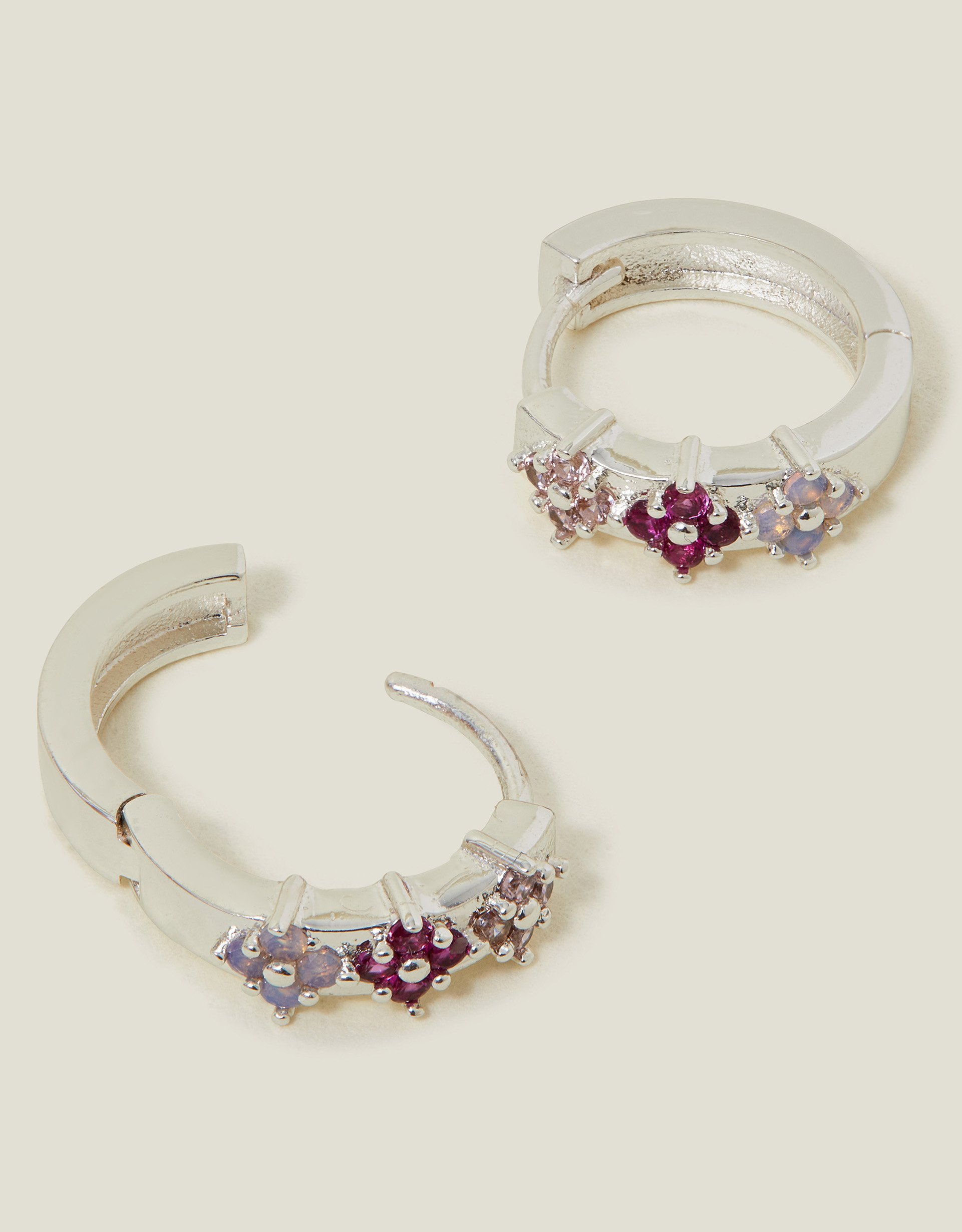 Purple Sterling Silver-plated Gem Flower Hoop Earrings - Accessorize
