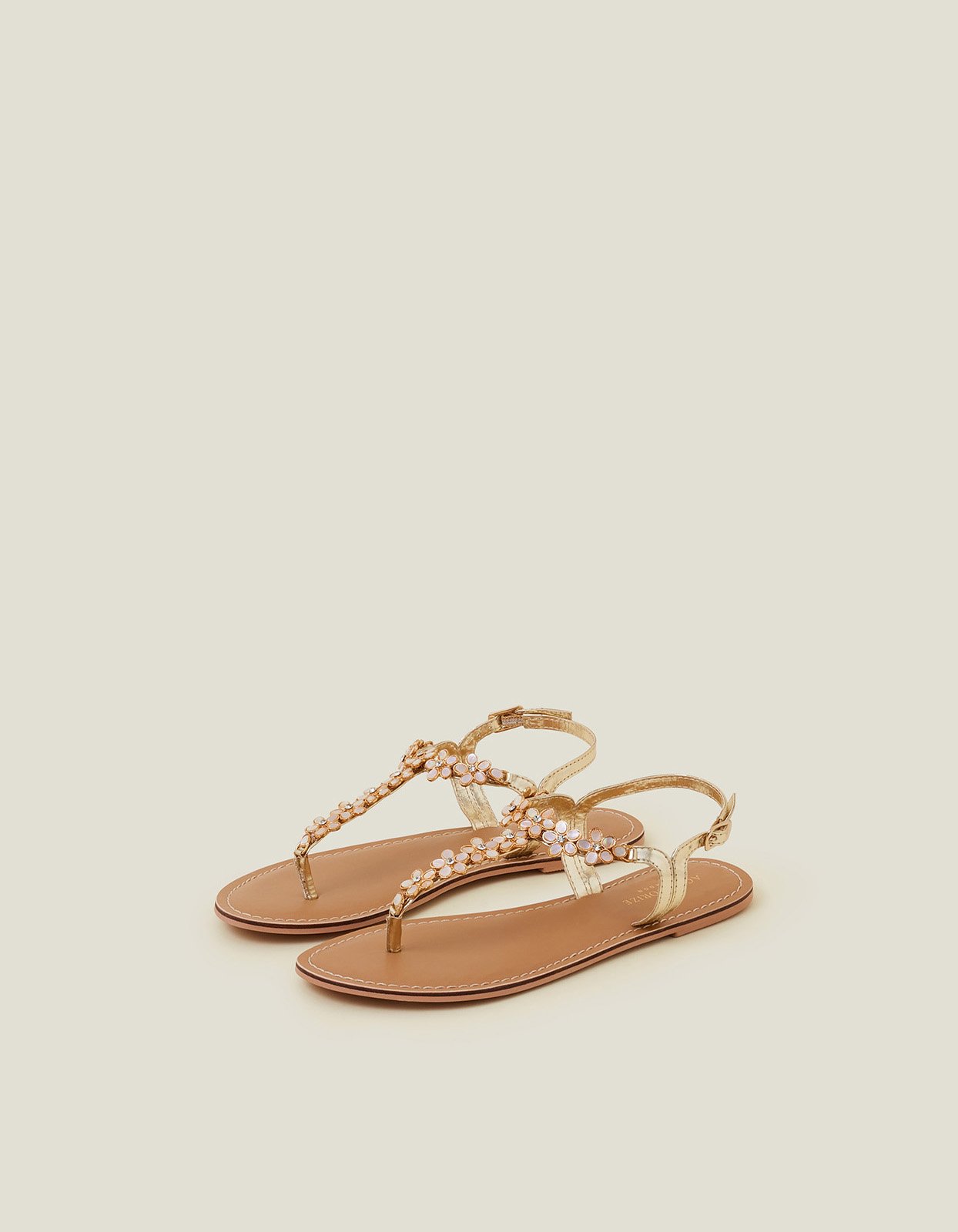 Flower Embellished Sandals Cream, Size: 40, Women's - Accessorize