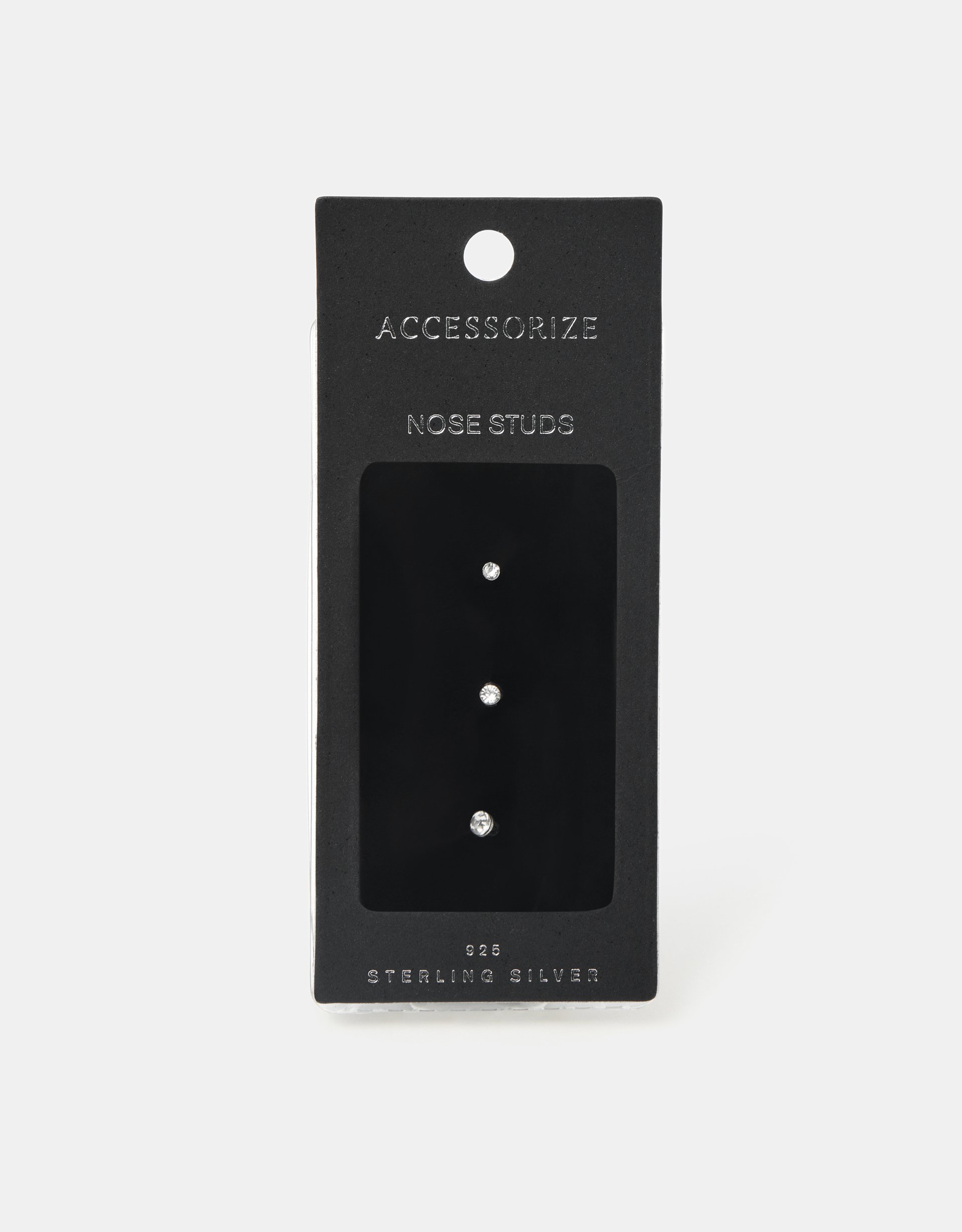 Multicolour 3-Pack Sterling Silver Diamanté Nose Studs - Accessorize