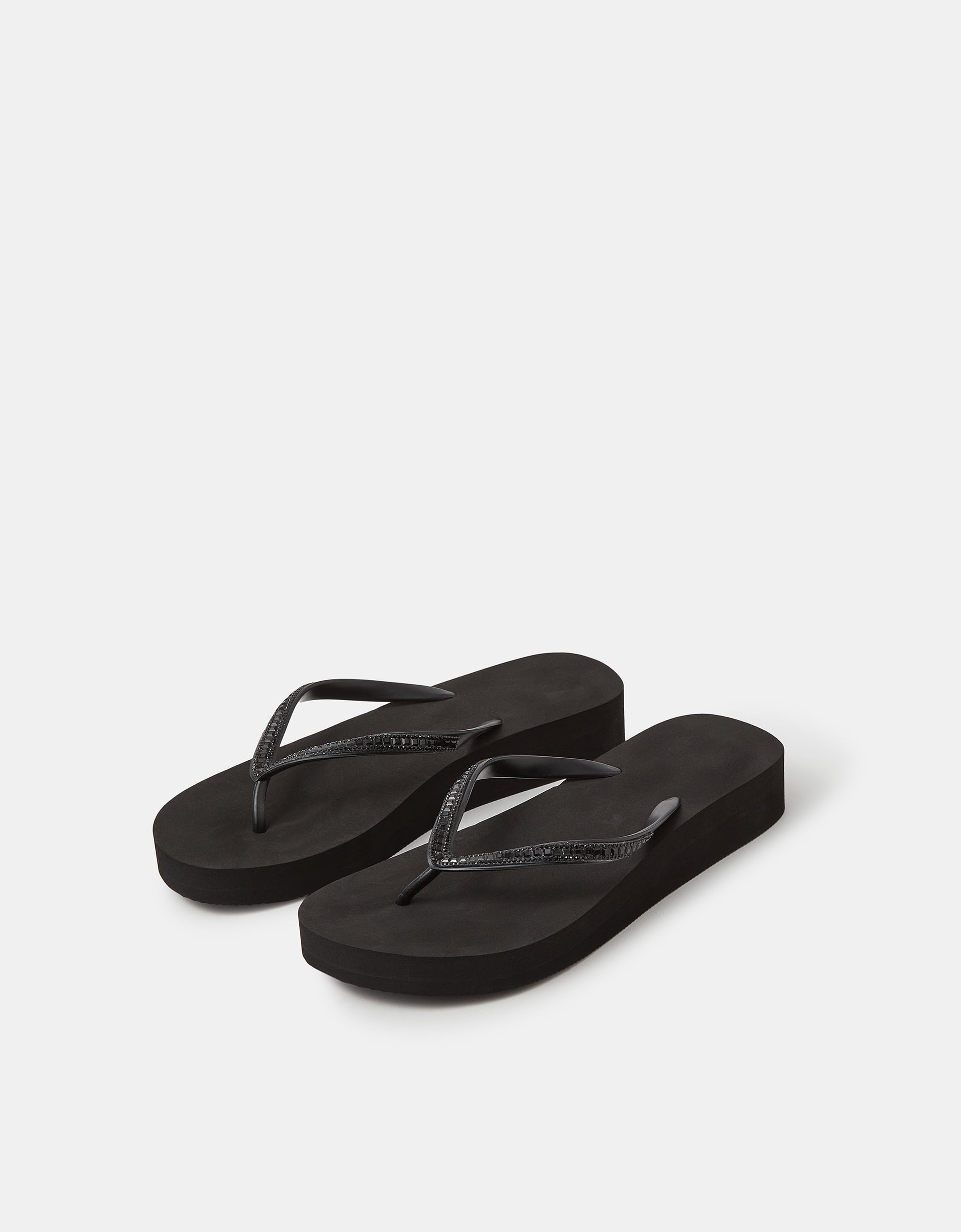 Accessorize Embellished Wedge Flip Flops, Black, Size: M