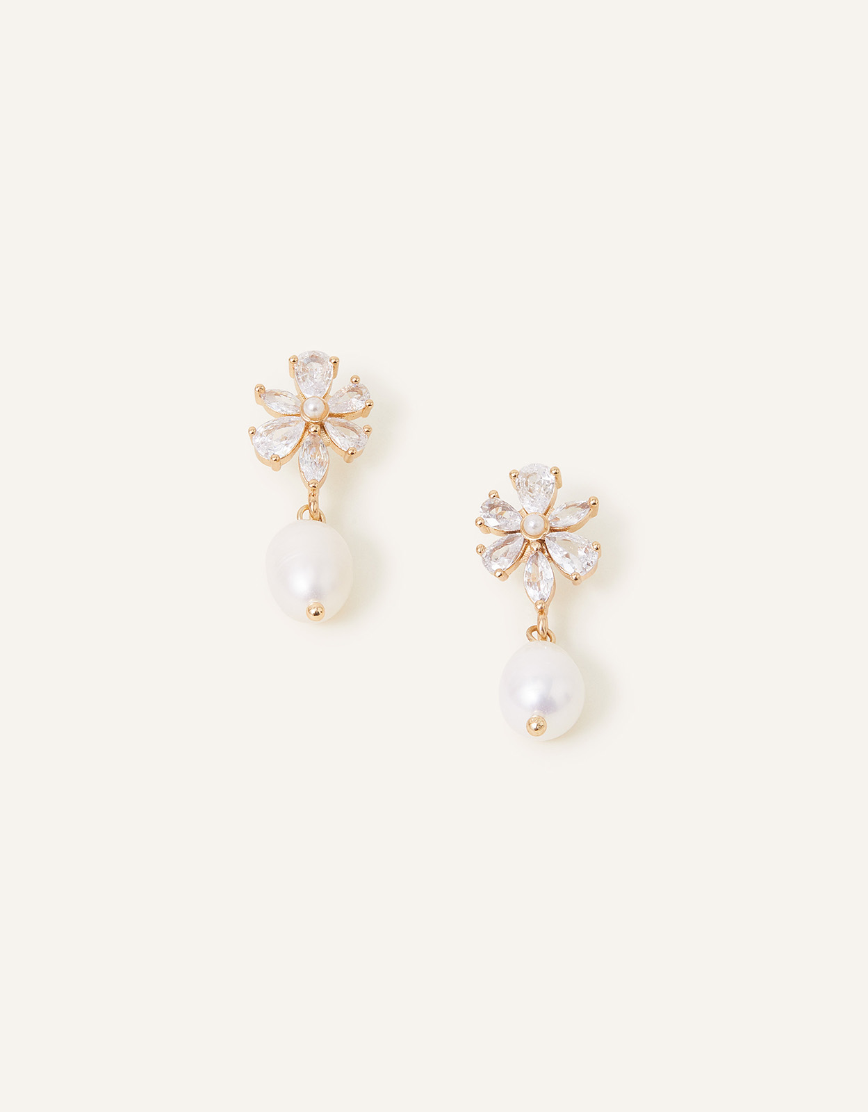 Accessorize Women's Gold Crystal Flower Pearl Drop Earrings, Size: 3cm
