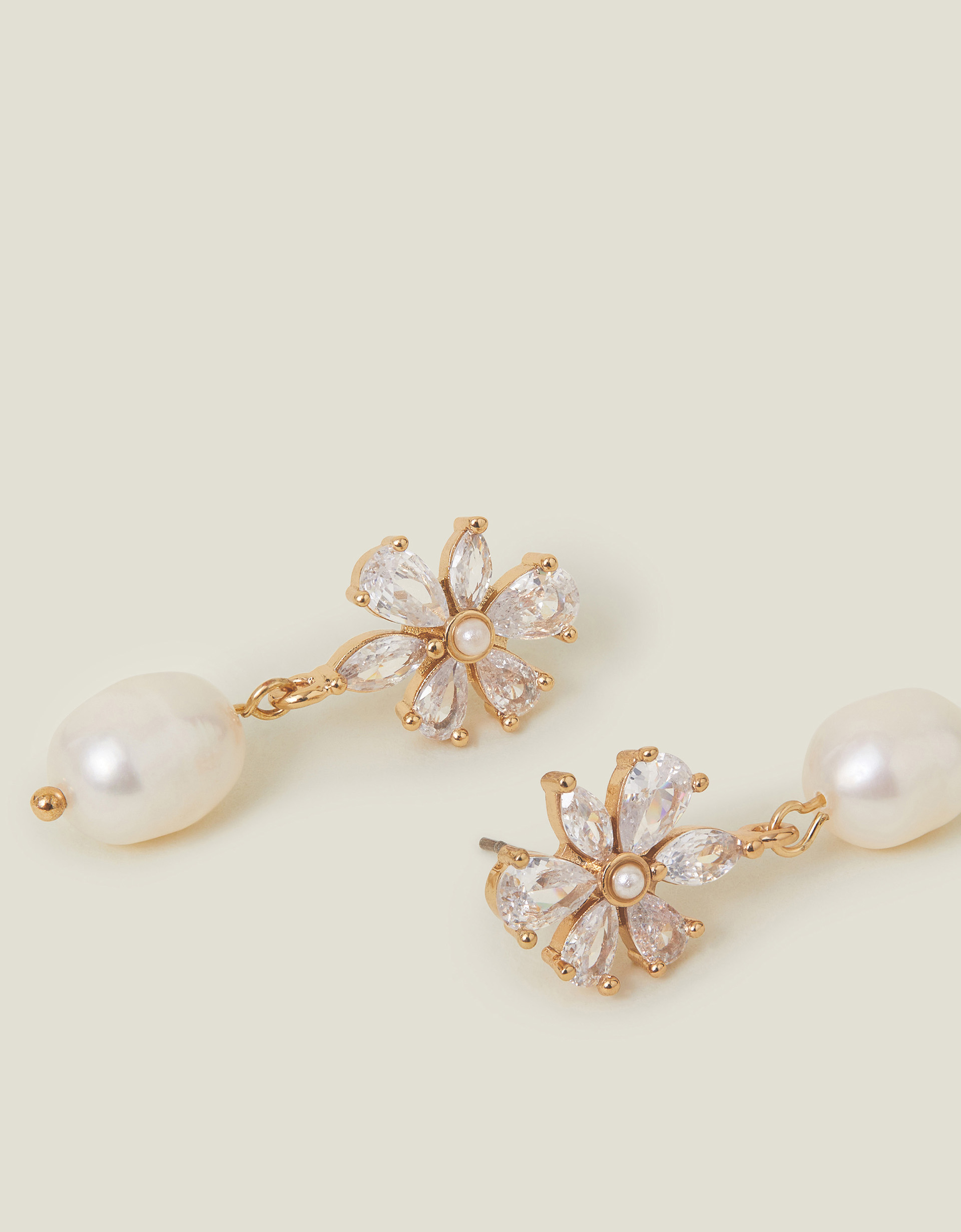 Accessorize Women's Gold Crystal Flower Pearl Drop Earrings, Size: 3cm