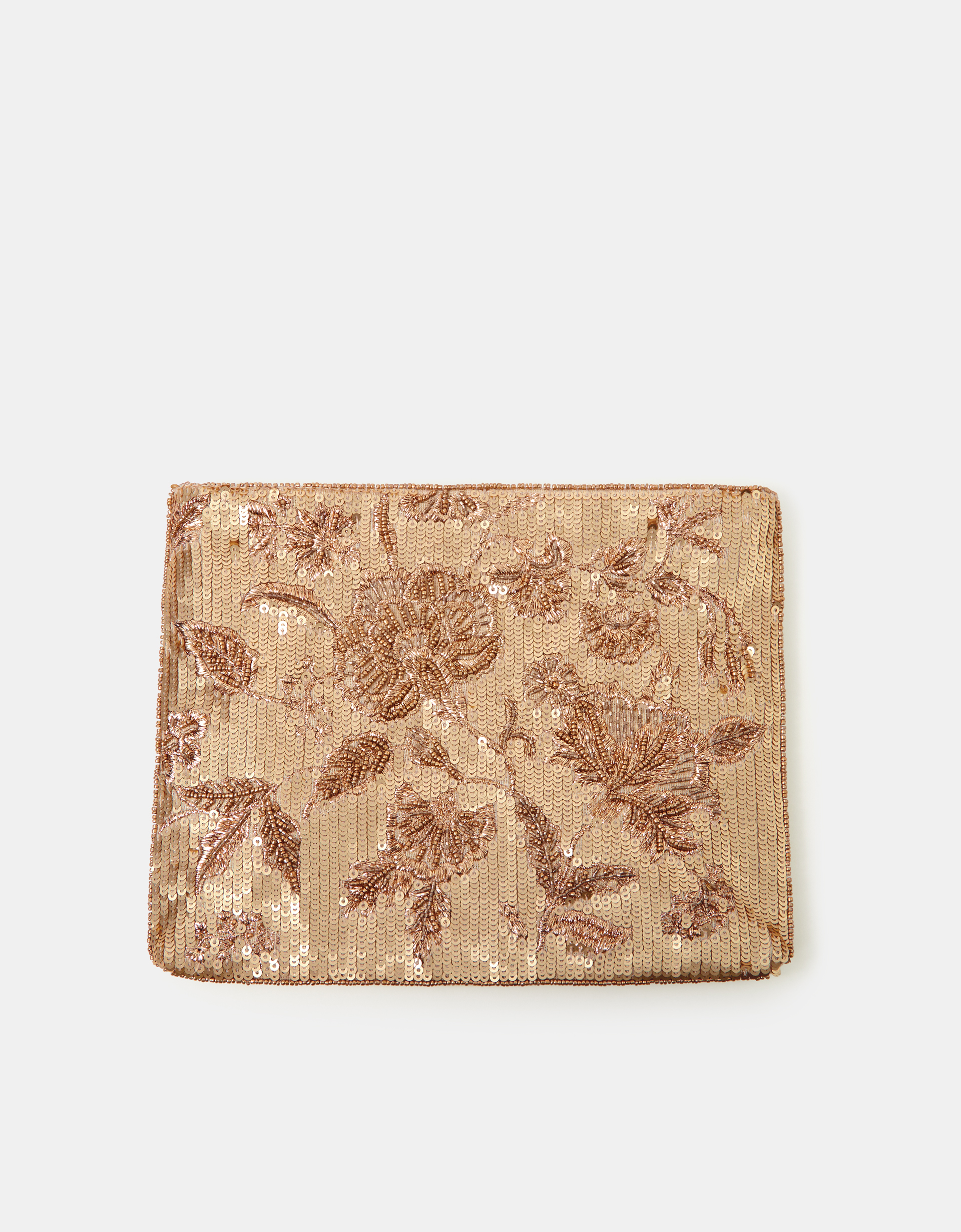 Accessorize Sequin Embellished Floral Clutch Bag, Gold