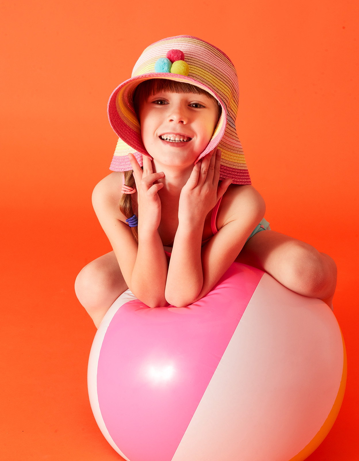 Accessorize Girl's Girls Pom-Pom Trim Stripe Floppy Hat Multi, Size: 3-6 yrs