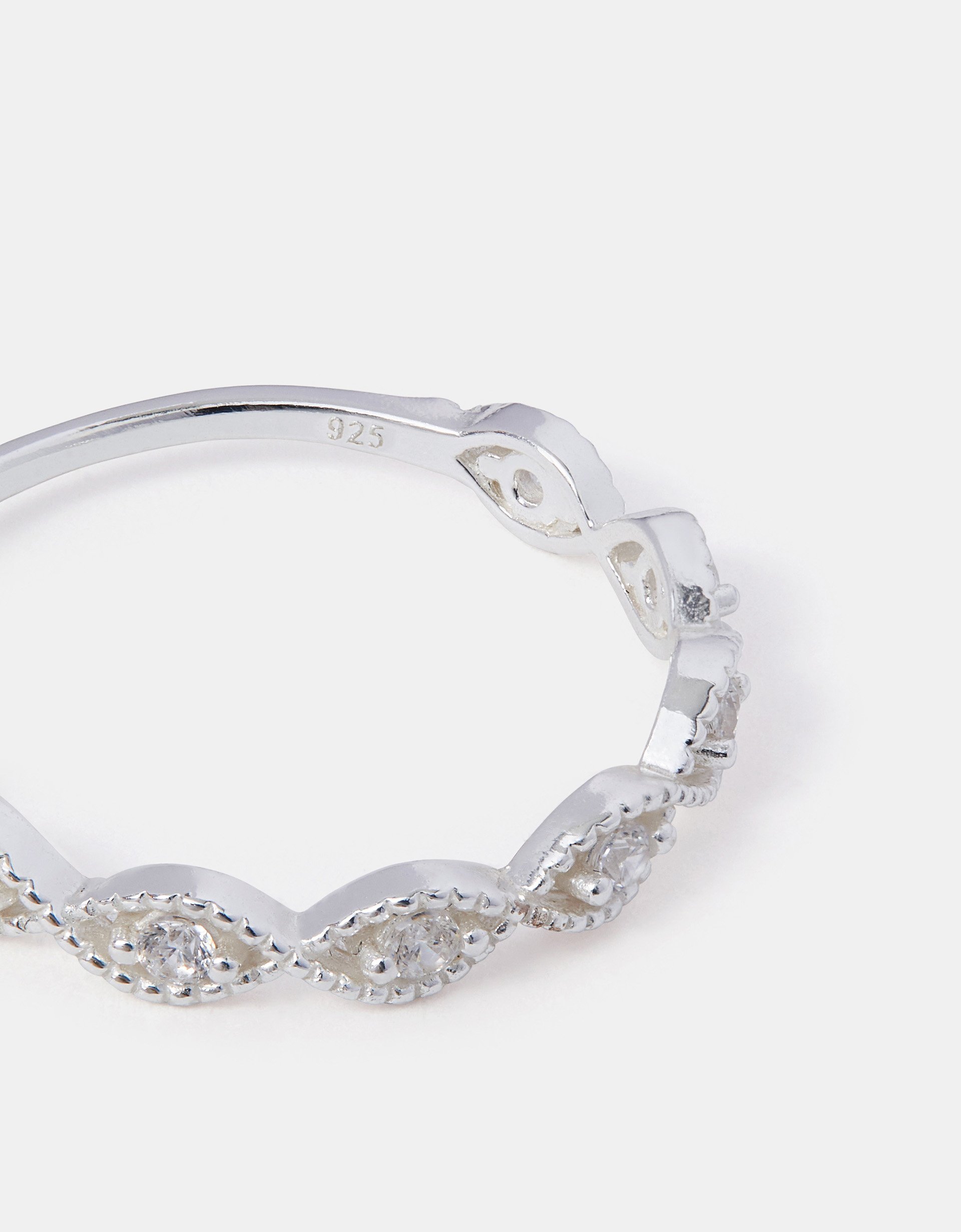 Sterling Silver Sparkle Weave Band Ring White, Size: M - Accessorize