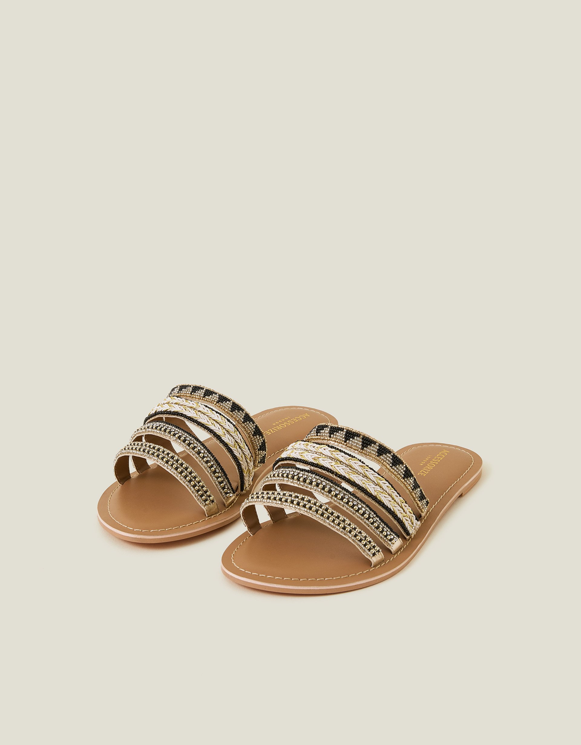Strappy Bead Sandals Black, Size: 37 - Accessorize
