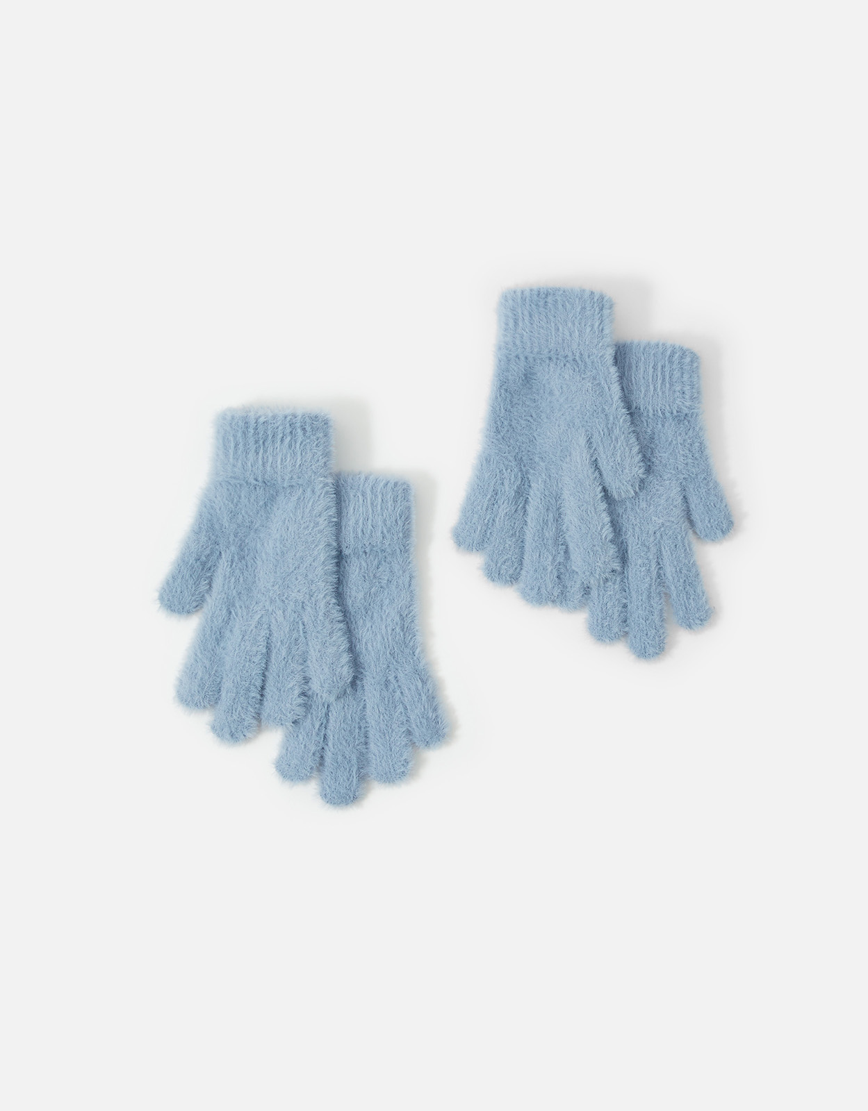 Accessorize Set of Two Blue Fluffy Super-Stretchy Gloves, Size: One Size