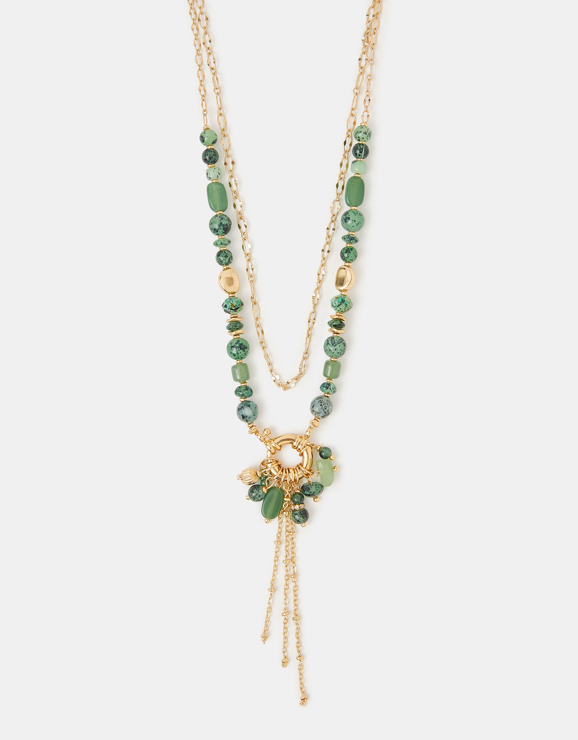 Green Bead Charm Layered Necklace - Accessorize