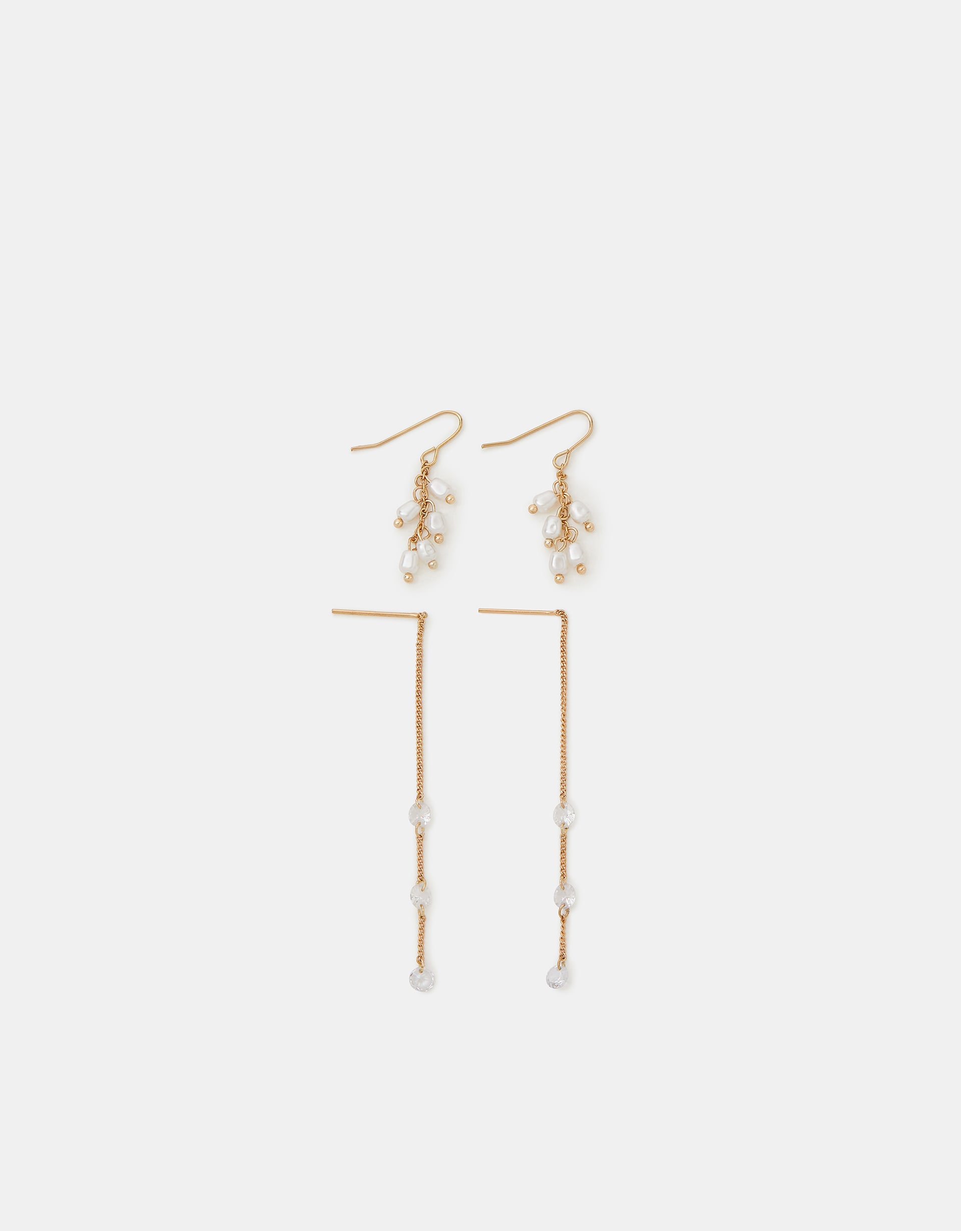 Accessorize 2-Pack Pearl Diamanté Drop Earrings, Gold