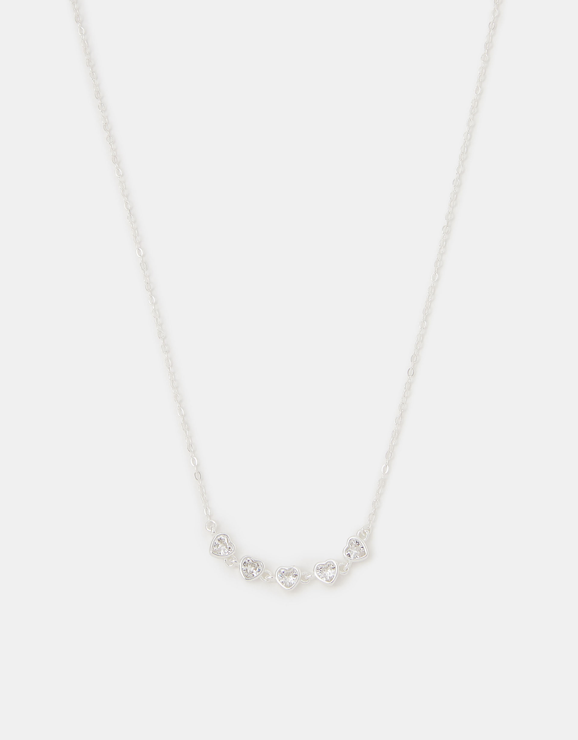 Sterling Silver Diamanté Heart Chain Necklace - Accessorize
