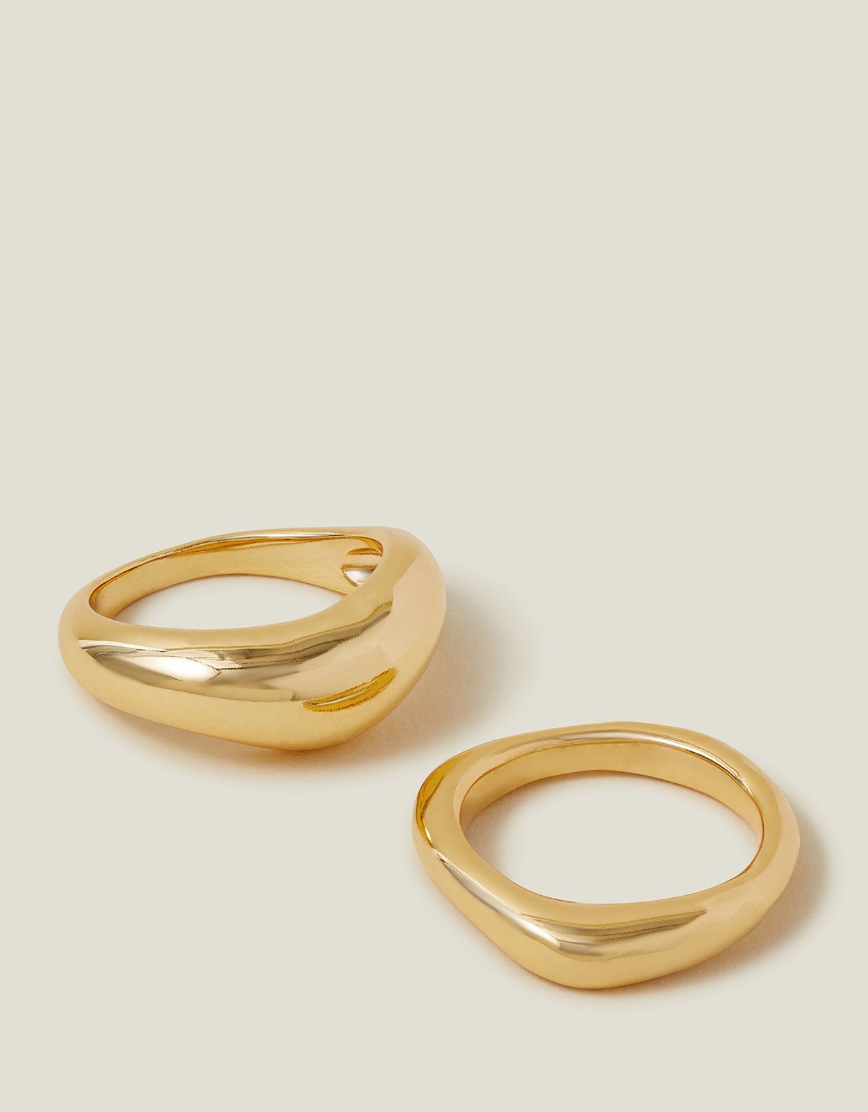 2-Pack 14ct Gold-plated Irregular Rings Gold, Size: S, Women's - Accessorize