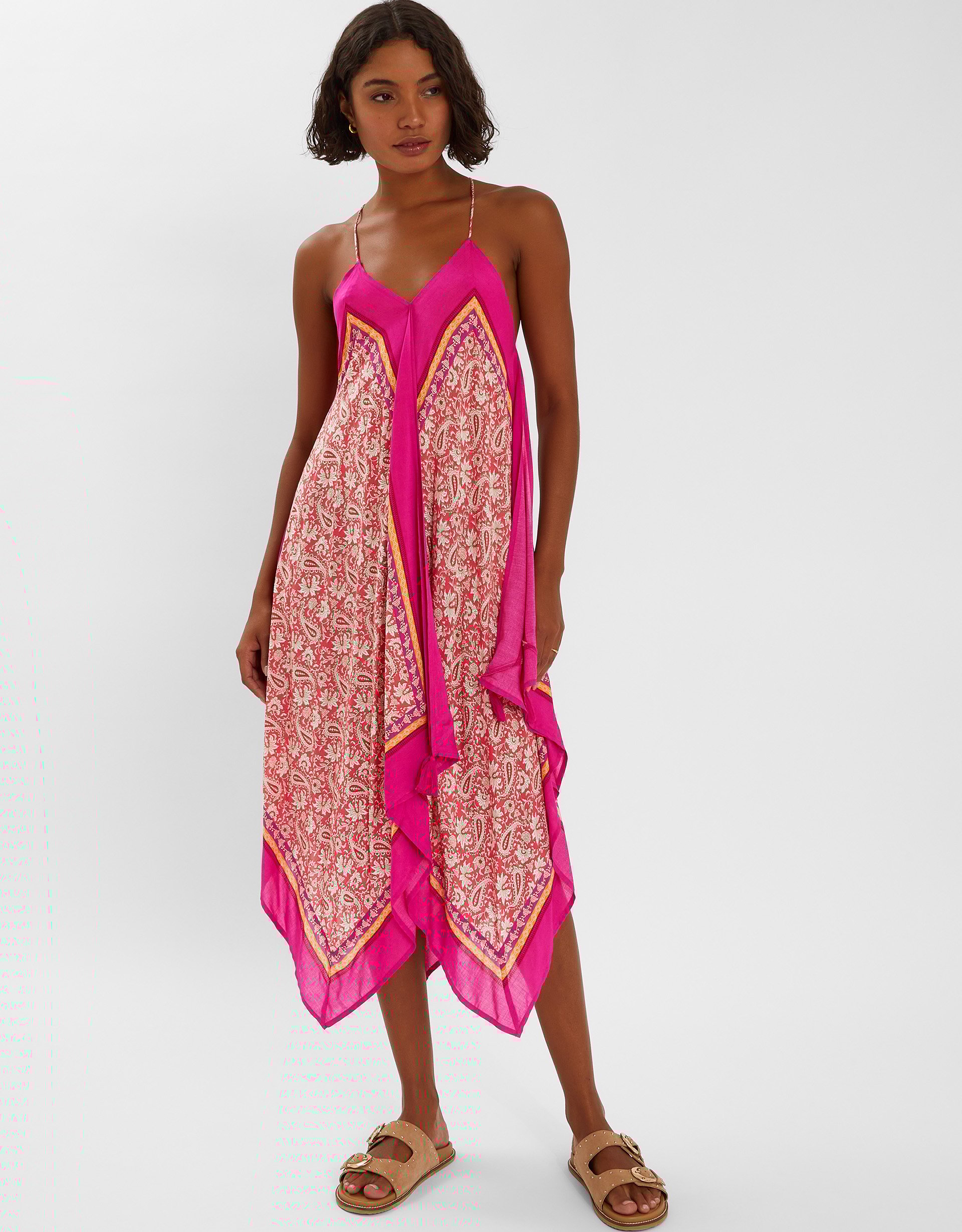 Paisley Print Hanky Hem Maxi Dress Pink, Size: XL - Accessorize