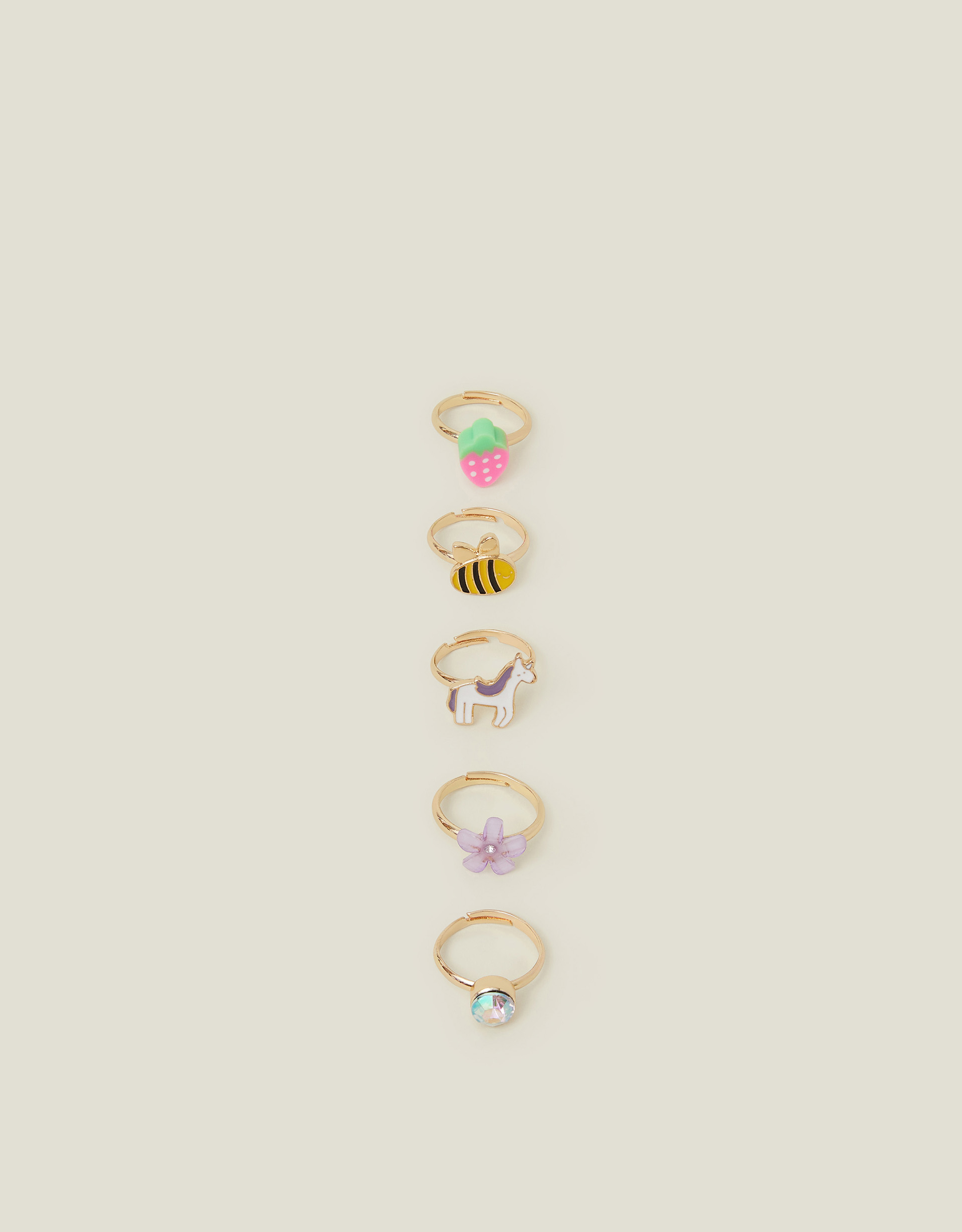 5-Pack Girls Spring Garden Adjustable Rings - Accessorize Kids Multicolour