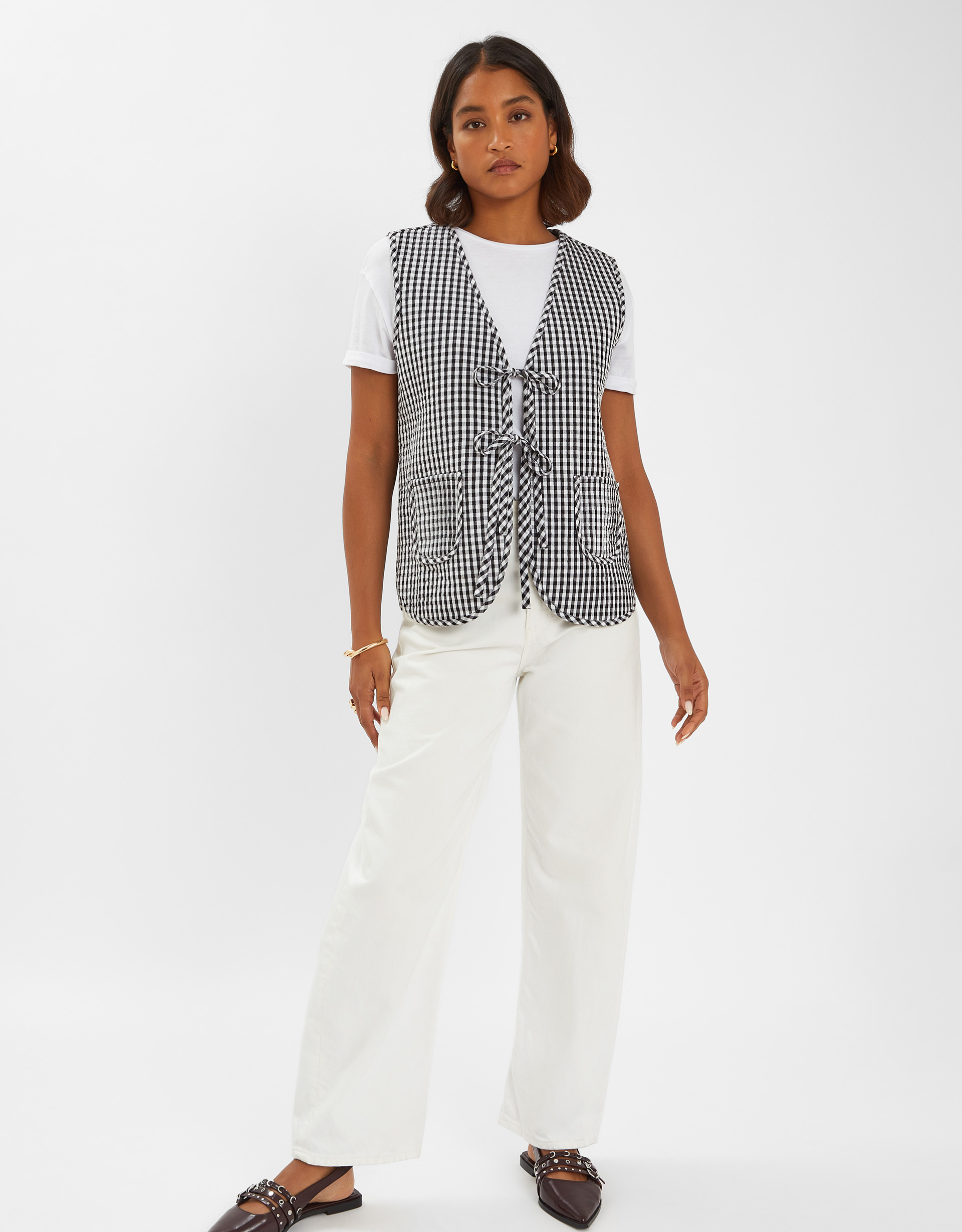 Gingham Waistcoat Black, Size: M - Accessorize
