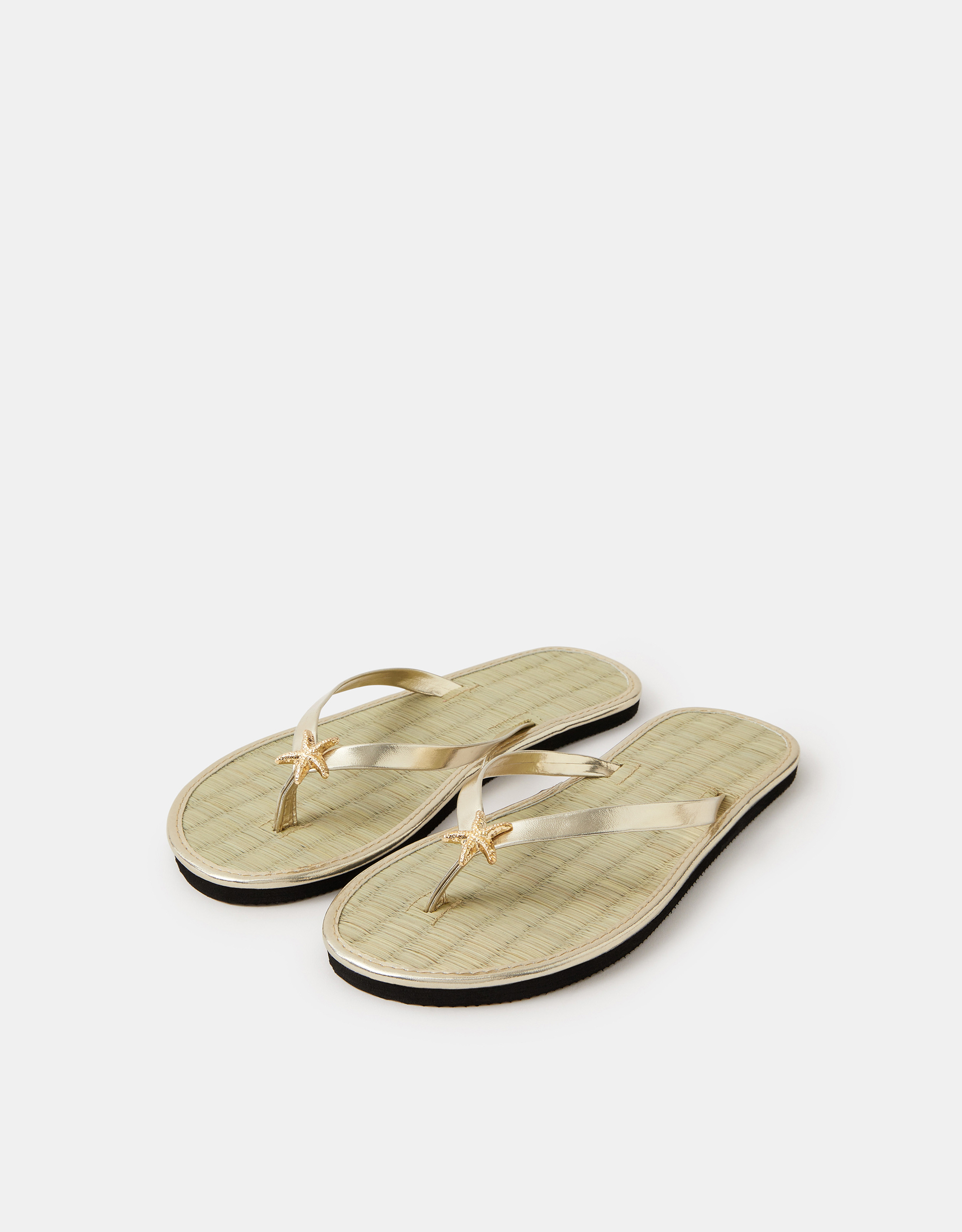 Accessorize Starfish Metallic Seagrass Flip Flops, Gold, Size: S