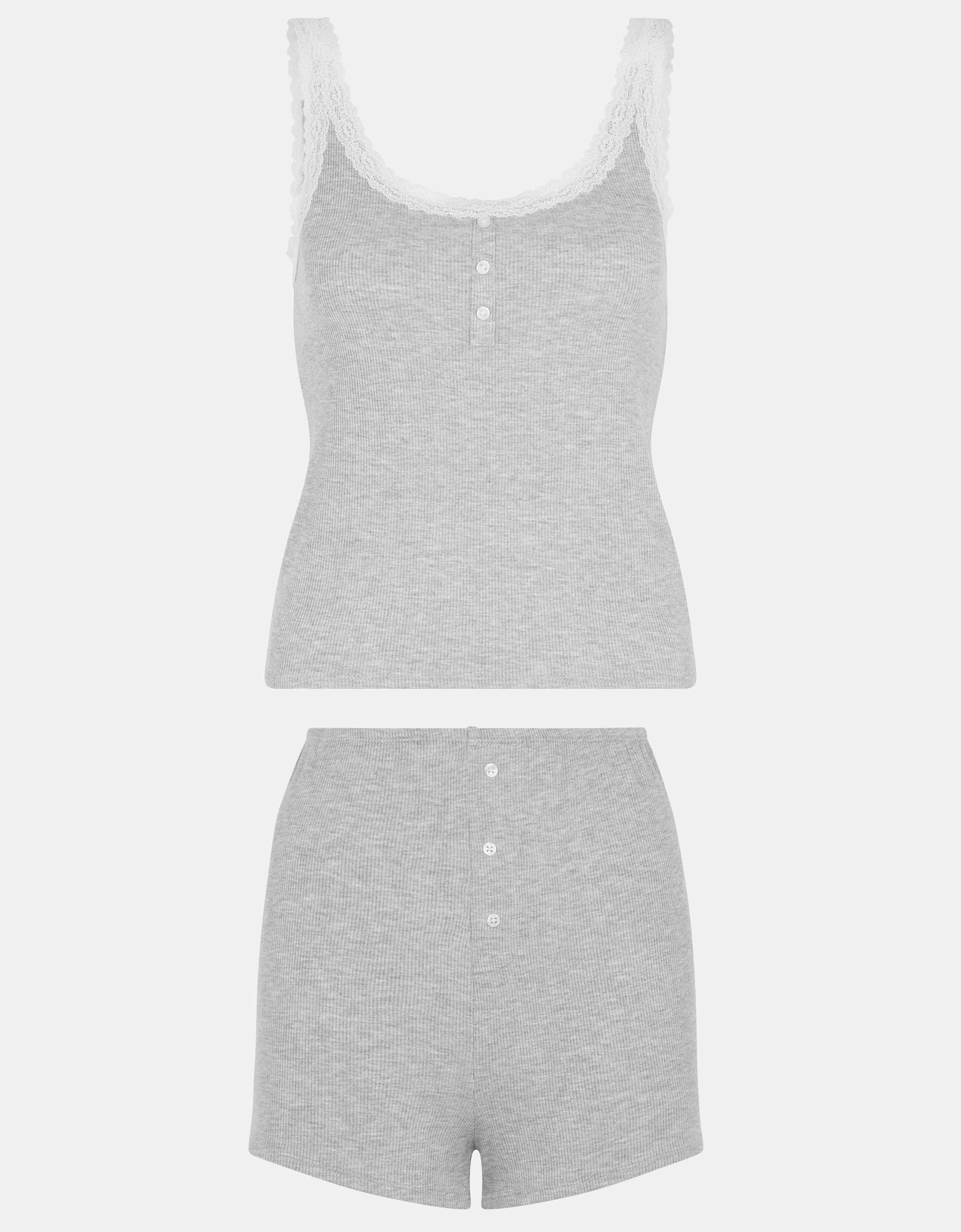 Lace Vest Short Pyjamas Set Grey, Size: S - Accessorize