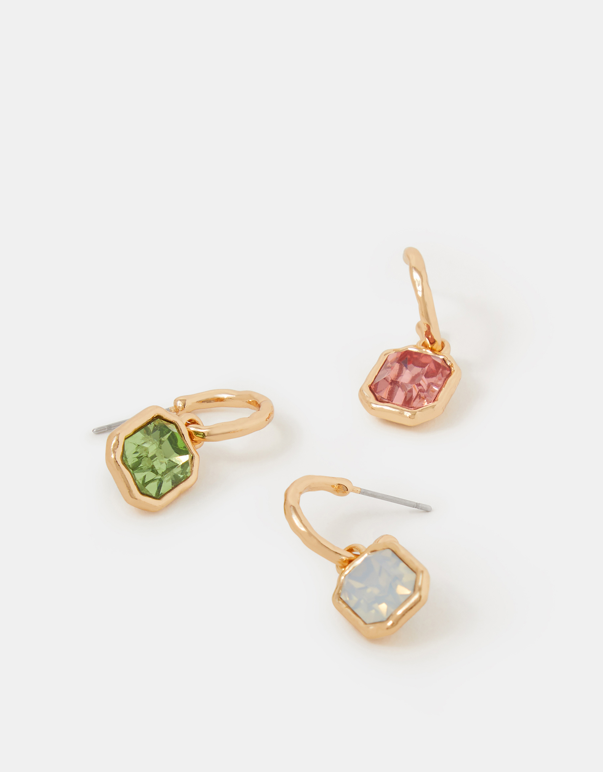 Accessorize 3-Pack Gem Drop Hoop Earrings, Tan