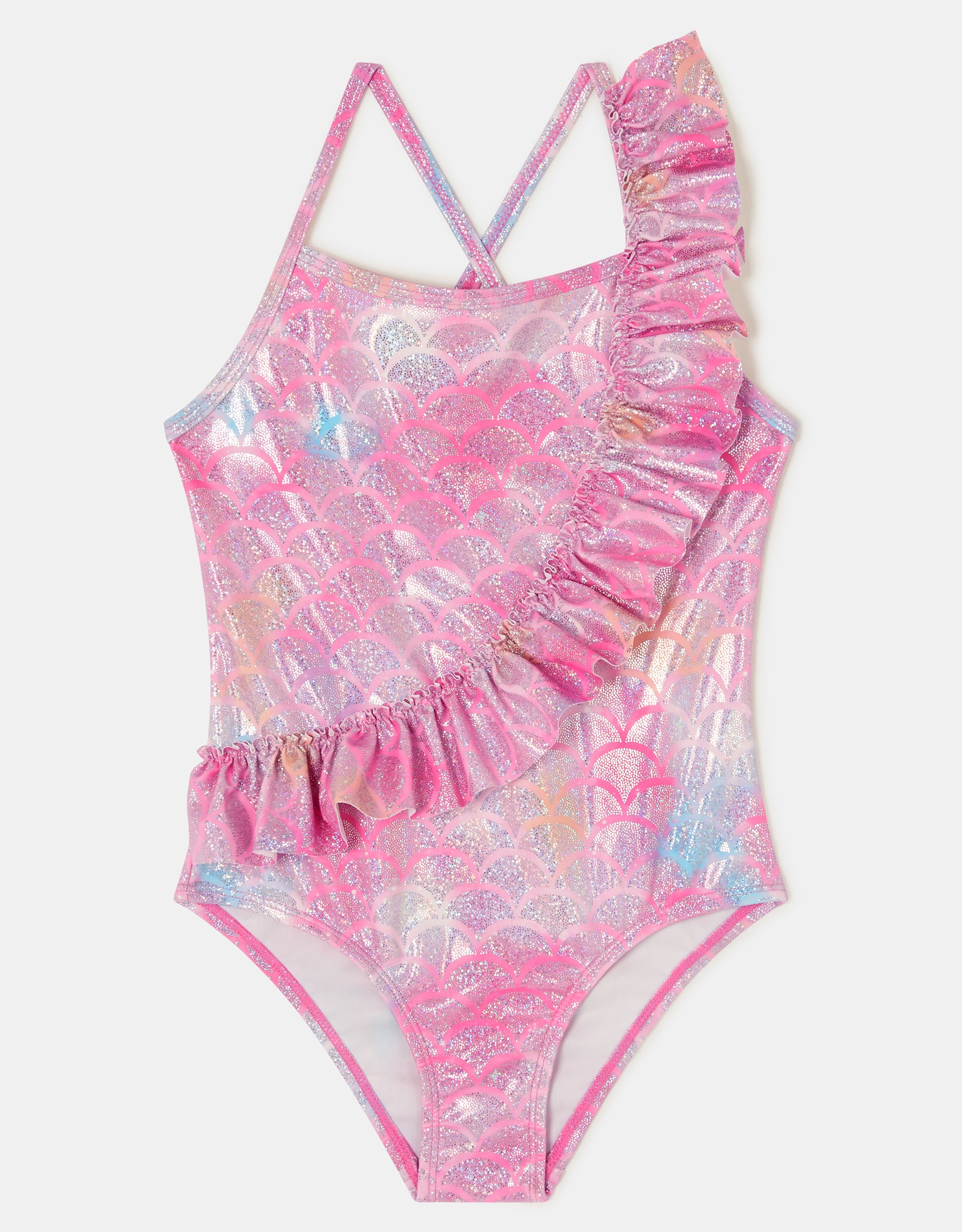 Accessorize Toddler's One-piece Sleeveless Regular Racerback Glitter Frill Mermaid Swimsuit Pink, & Blue, Size: 3-4 Years
