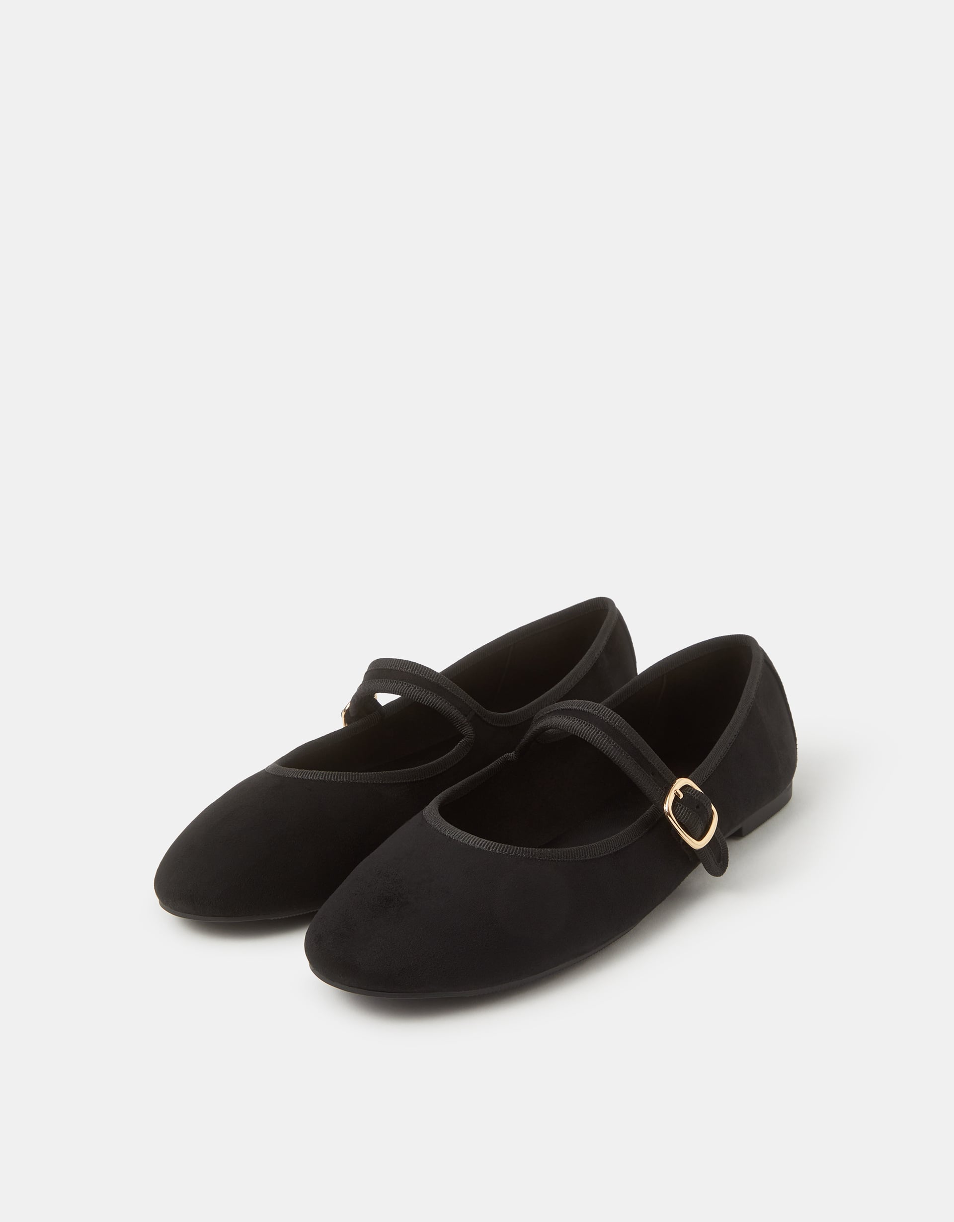 Accessorize Denim Buckled Faux Suede Mary Jane Ballet Flats, Black, Size: 38