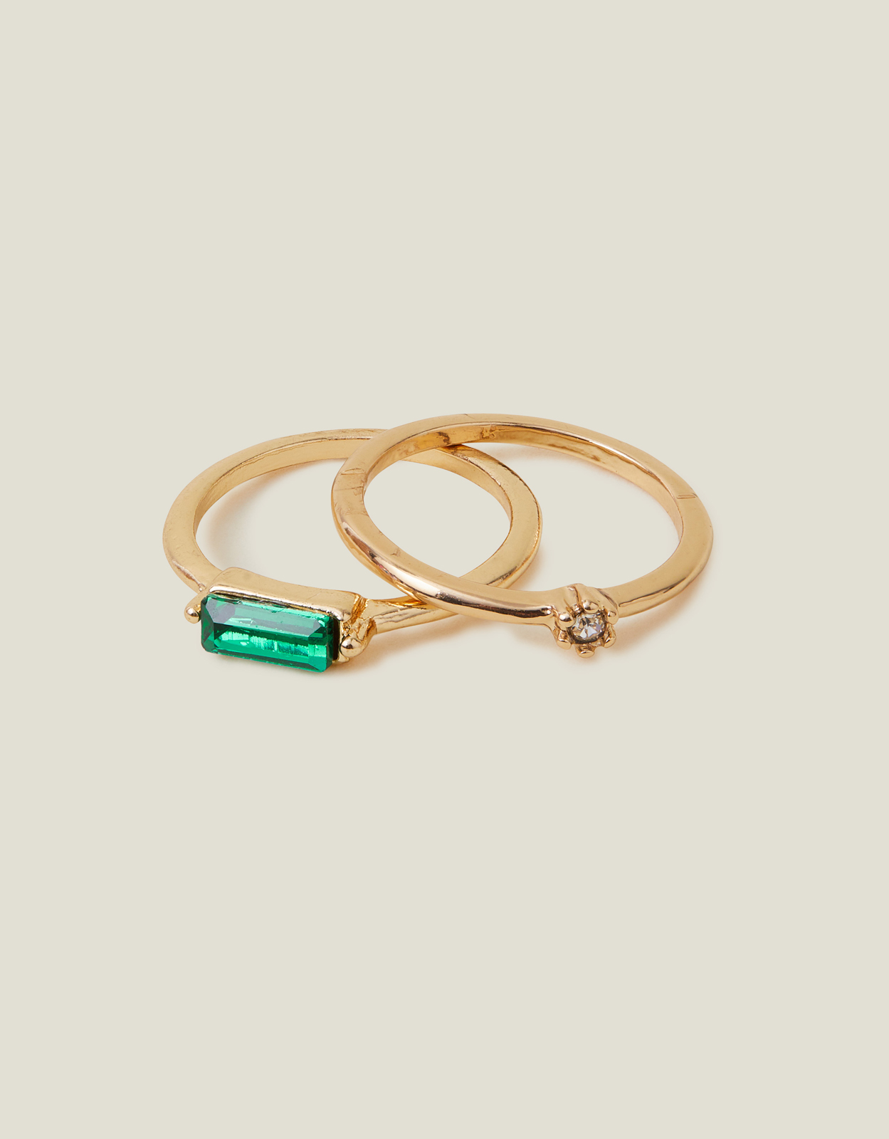 2-Pack Stone Rings Gold, Size: M, Women's - Accessorize