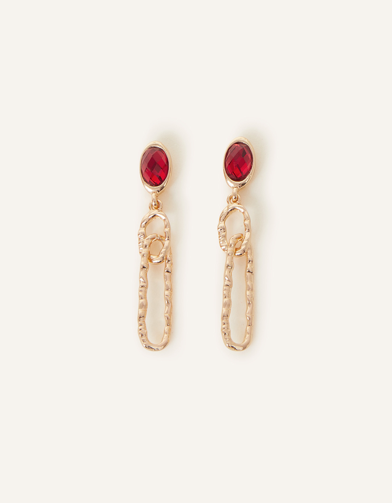 Accessorize Women's Gold and Red Gem Loop Drop Earrings, Size: 6cm