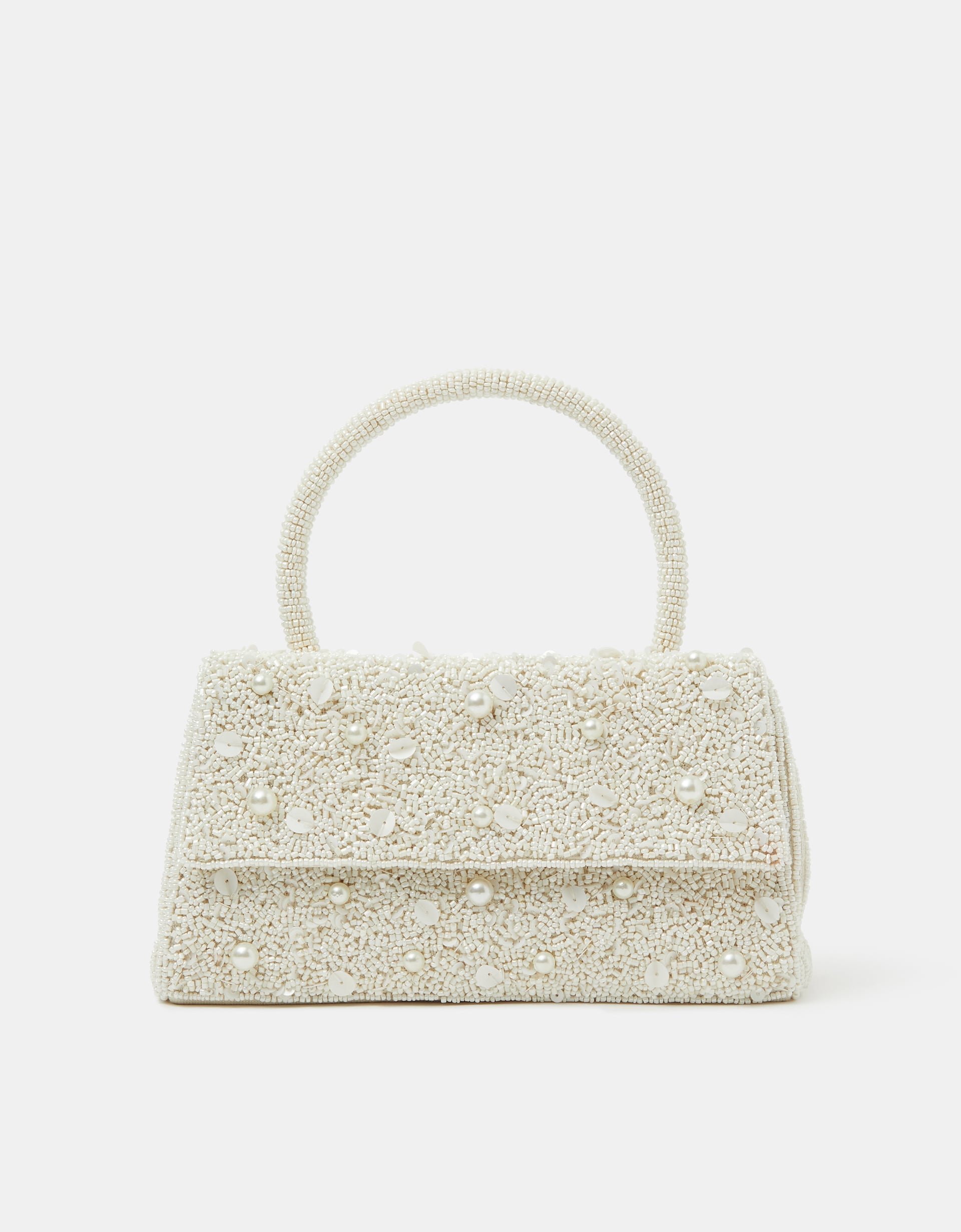 Accessorize Sequin Pearl Beaded Handheld Bag, Tan