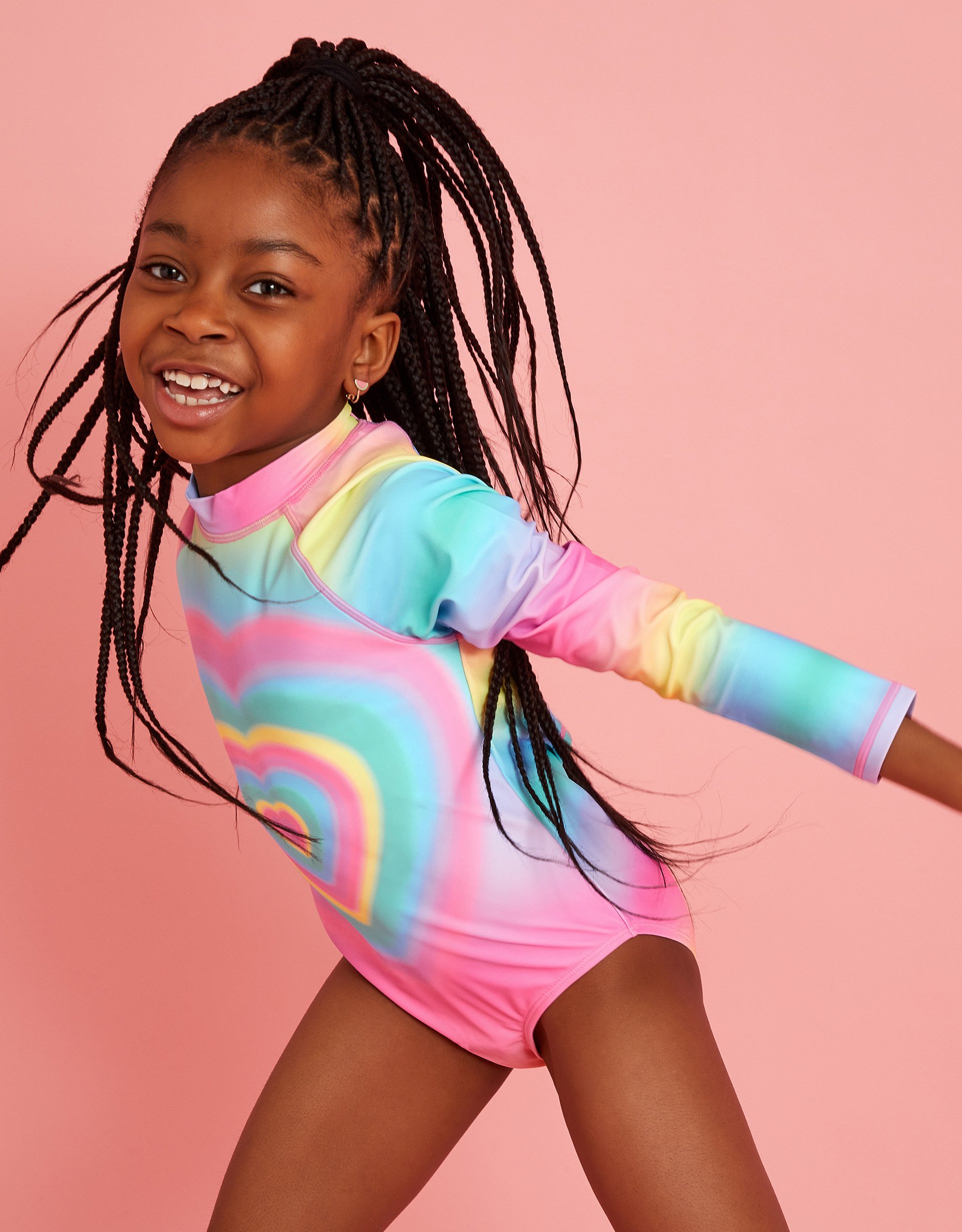 Upf 50+ Heart Long Sleeve Swimsuit Multi, Size: 7-8 Yrs, Kids - Accessorize