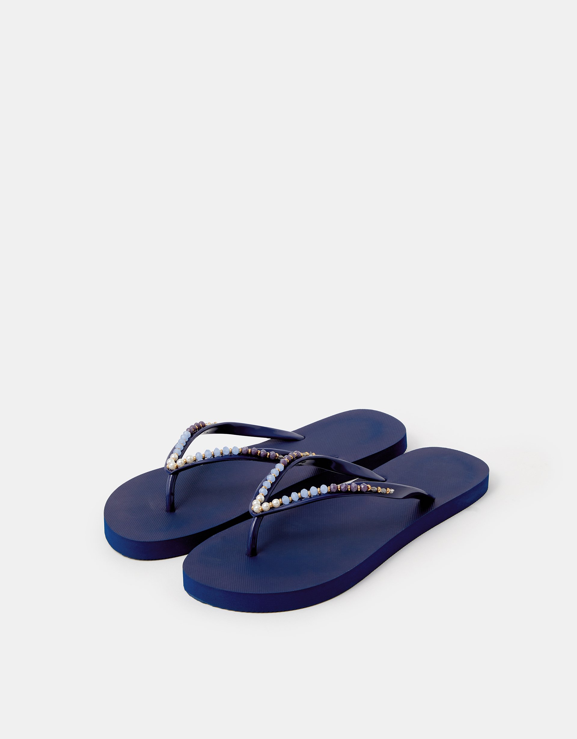 Accessorize Beaded Flip Flops Blue, Size S - Summer Holiday Slippers