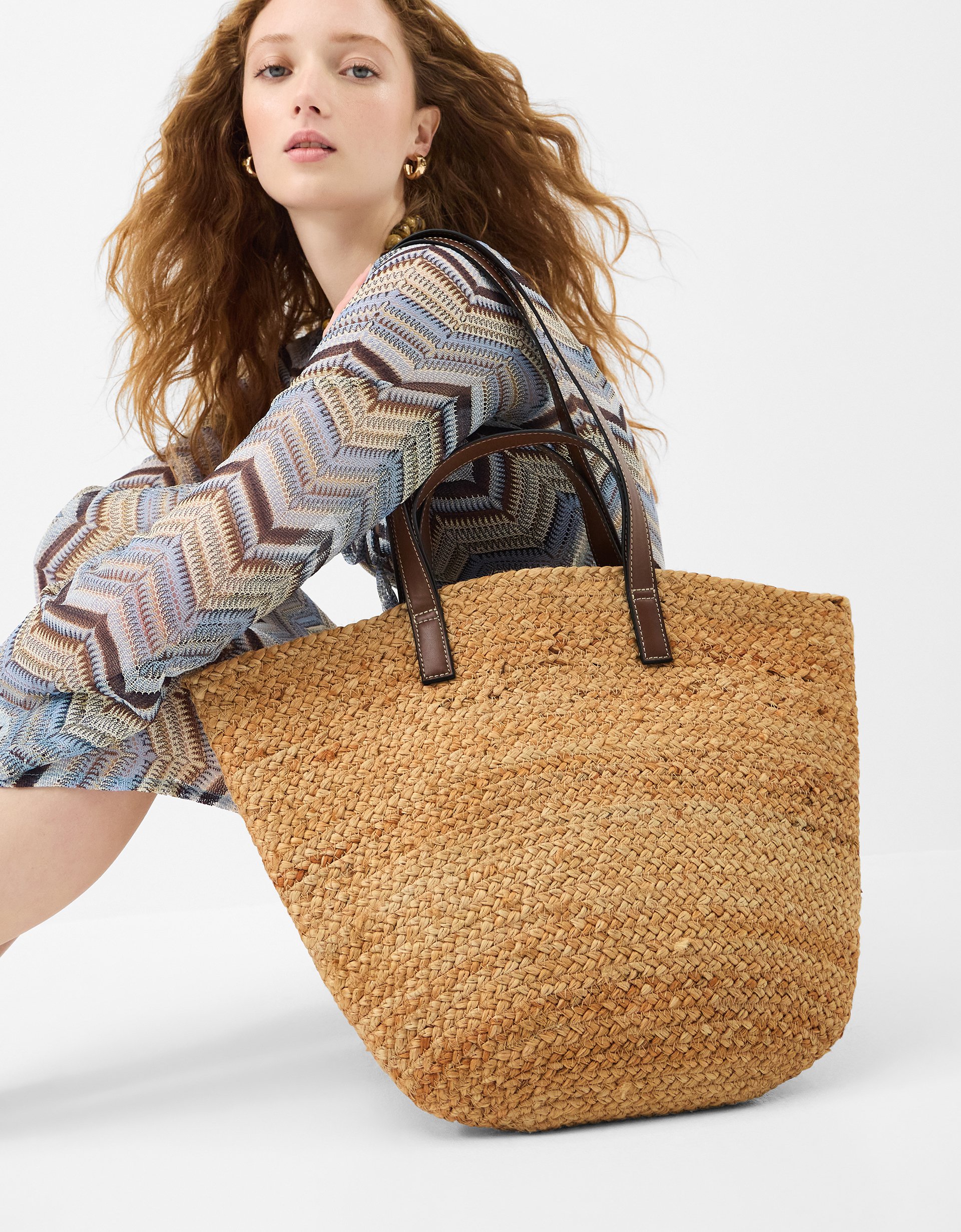 Accessorize Double Strap Jute Basket Bag, Tan
