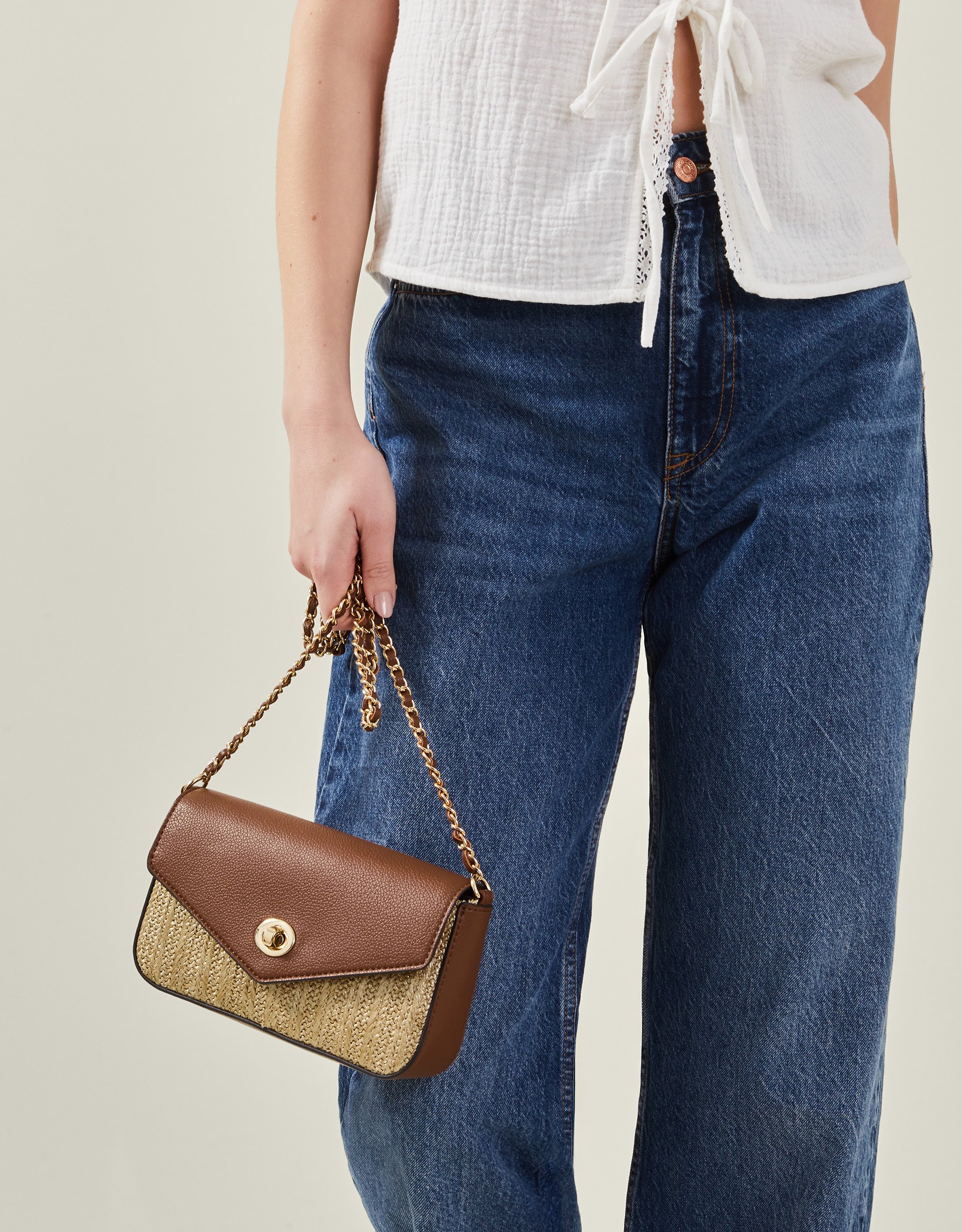 Metallic Raffia Cross-body Bag Gold - Accessorize