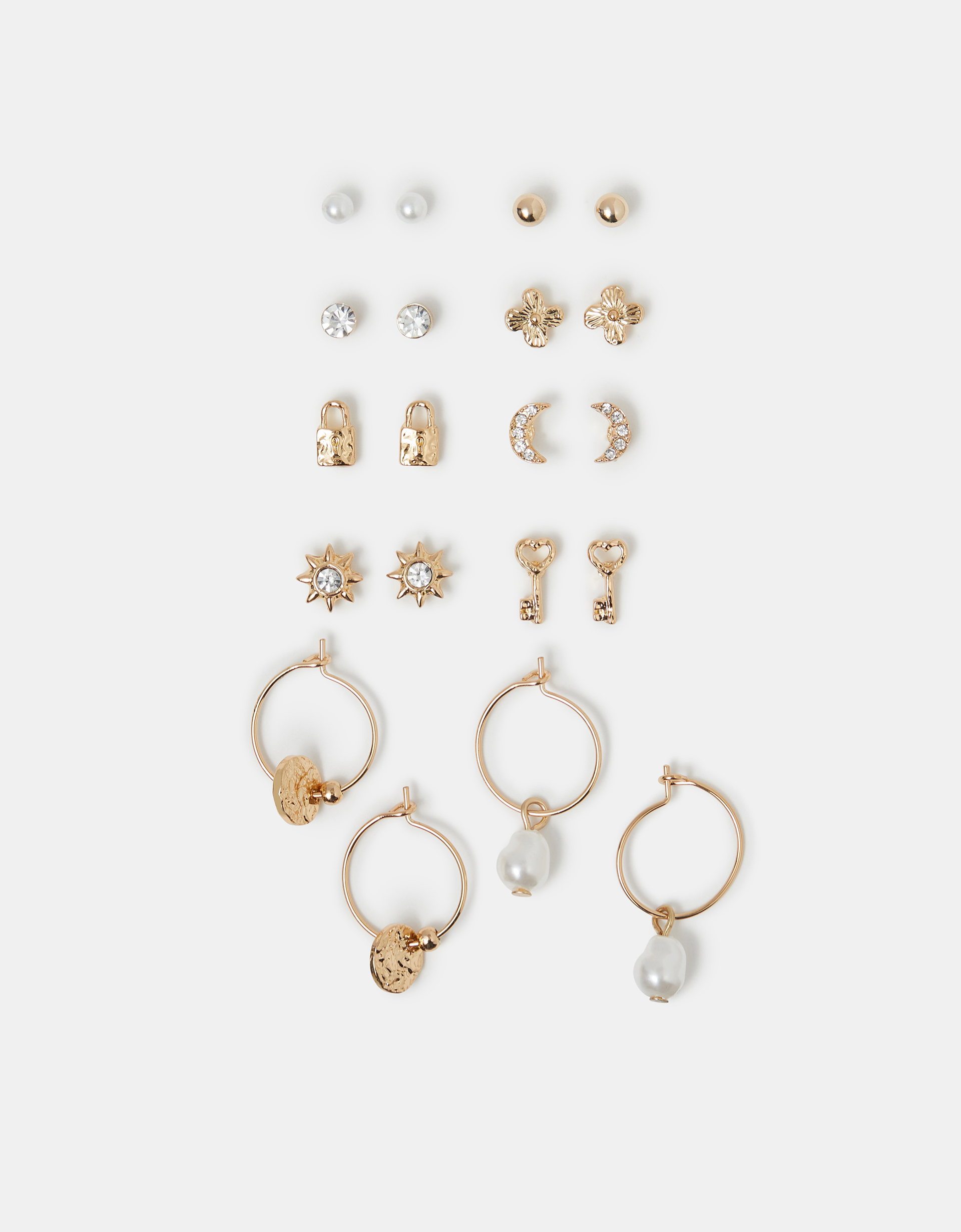 Accessorize Floral 10-Pack Pearl Charm Stud & Hoop Earrings, Gold