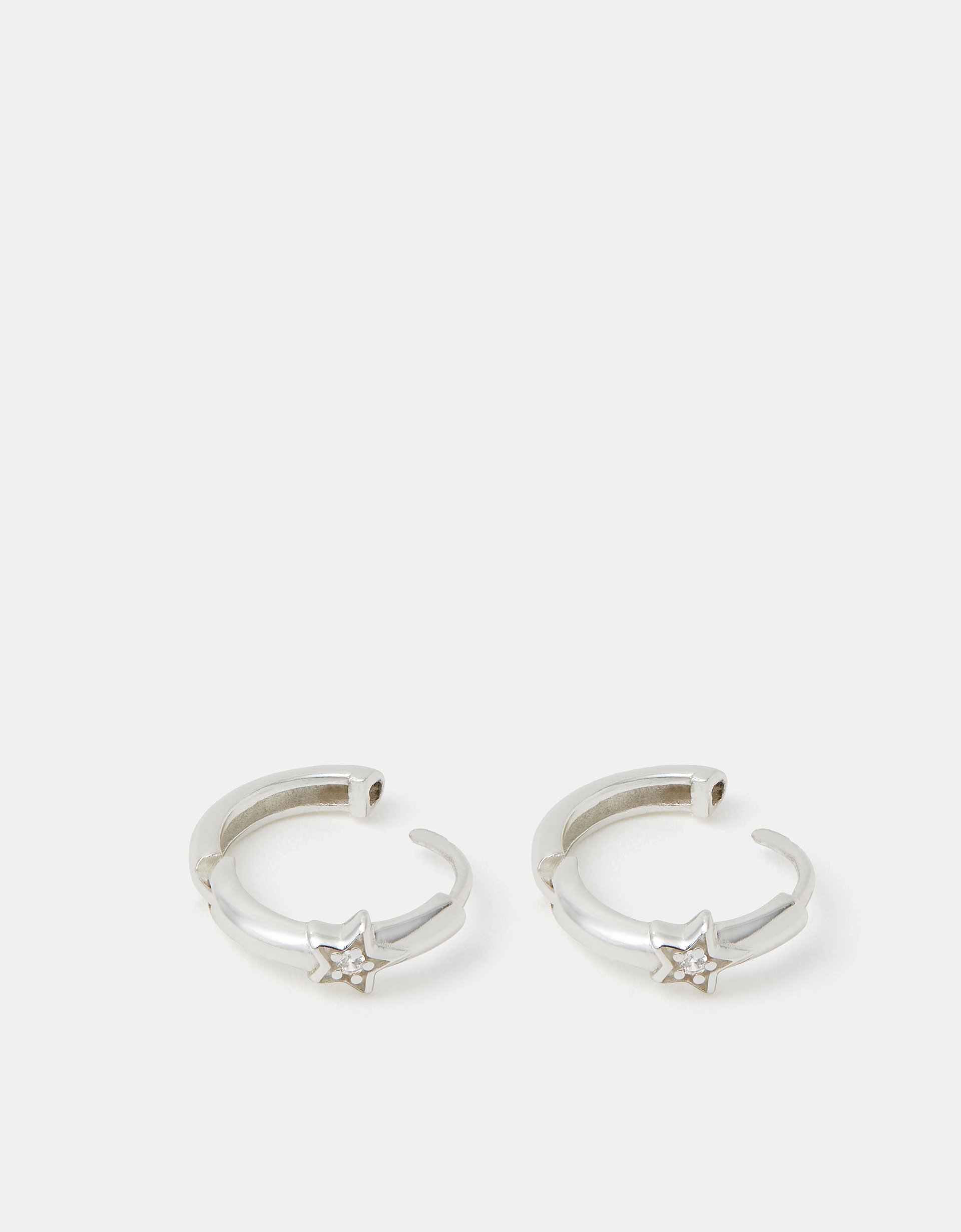 Sterling Silver Diamanté Star Hoop Earrings - Accessorize