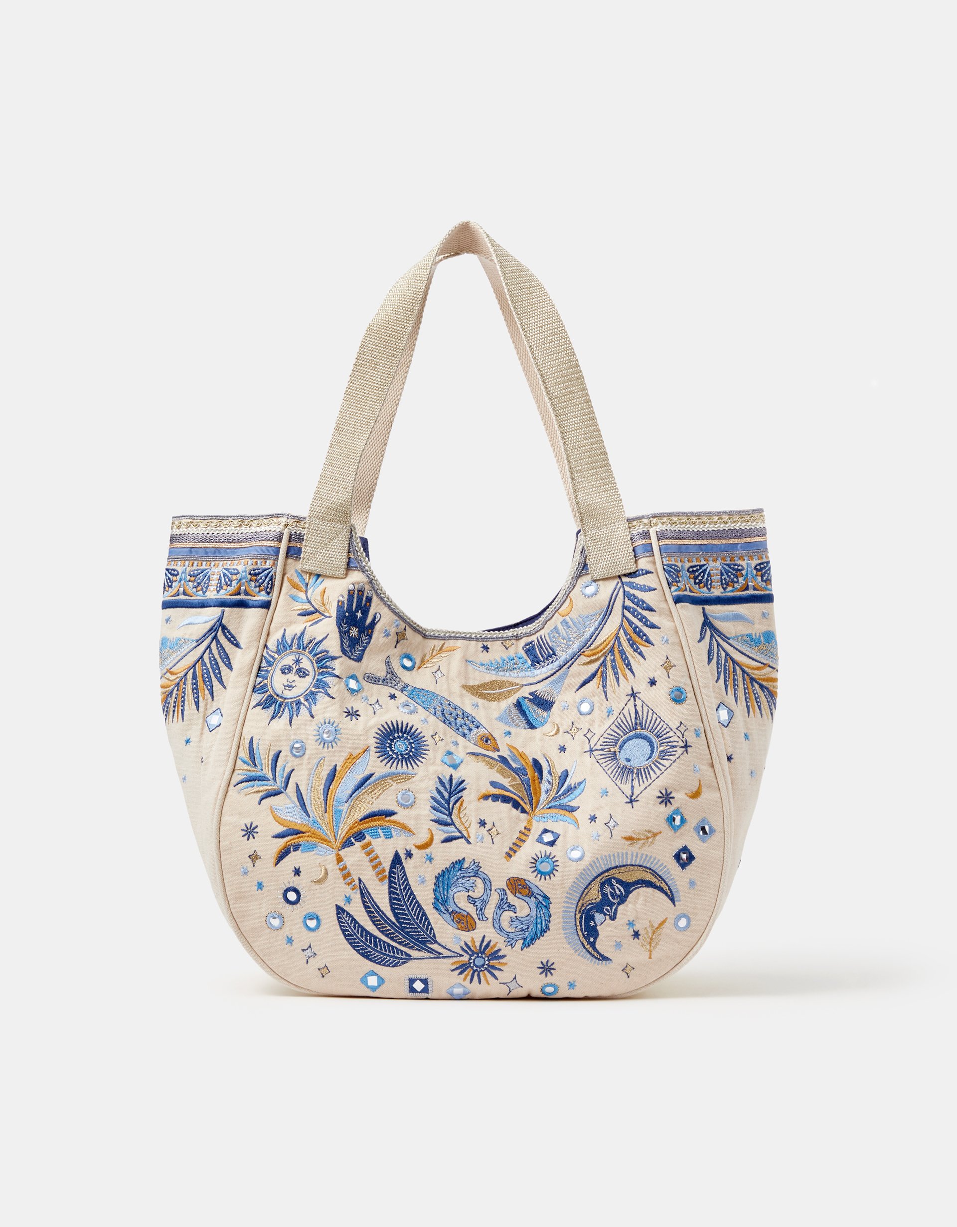 Accessorize Celestial Embroidered Tote Bag, Cream