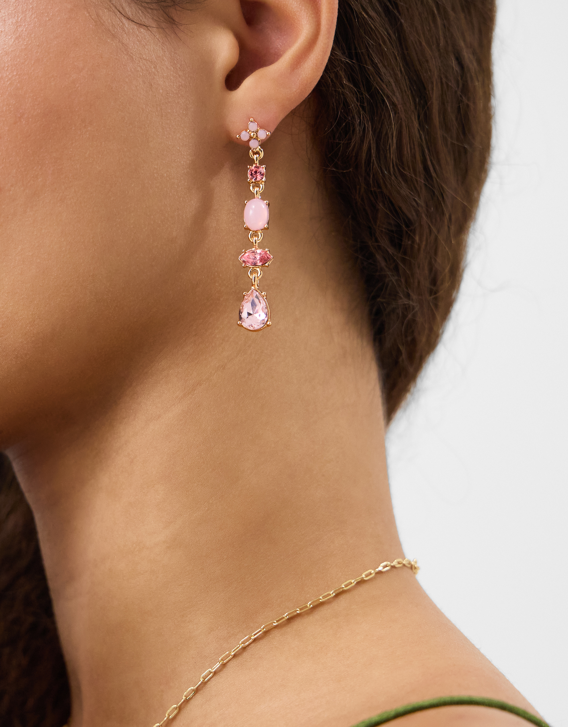 Accessorize Gem Drop Earrings, Pink