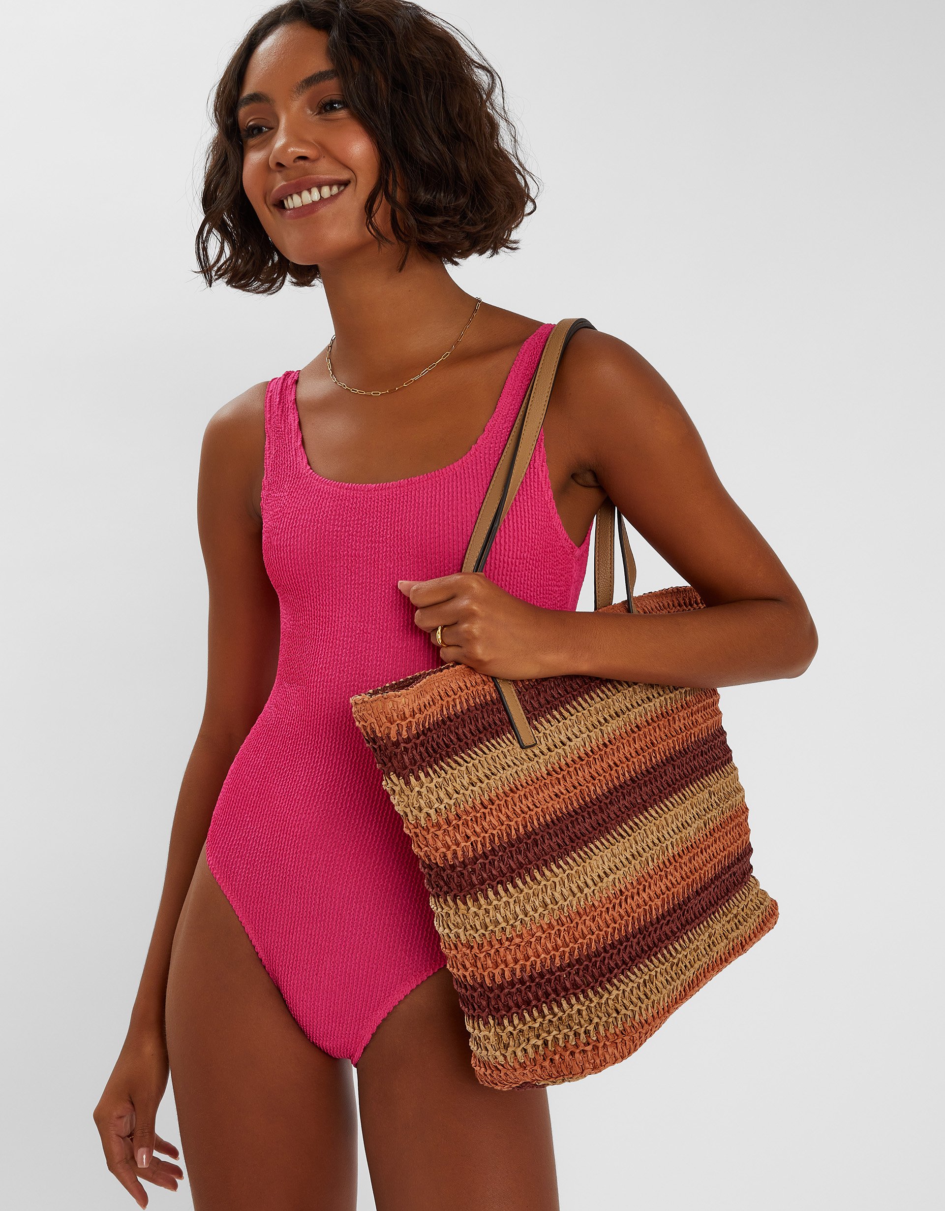 Gold Stripe Raffia Shoulder Bag - Accessorize