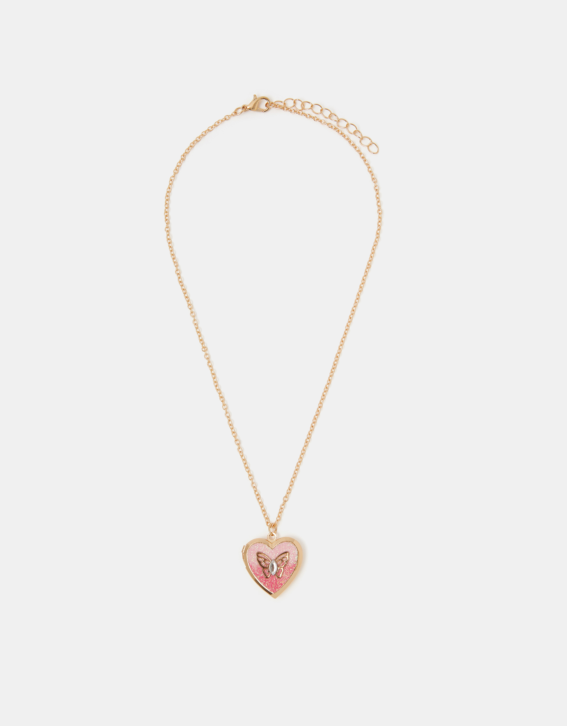 Gold Girls Butterfly Heart Locket Necklace - Accessorize
