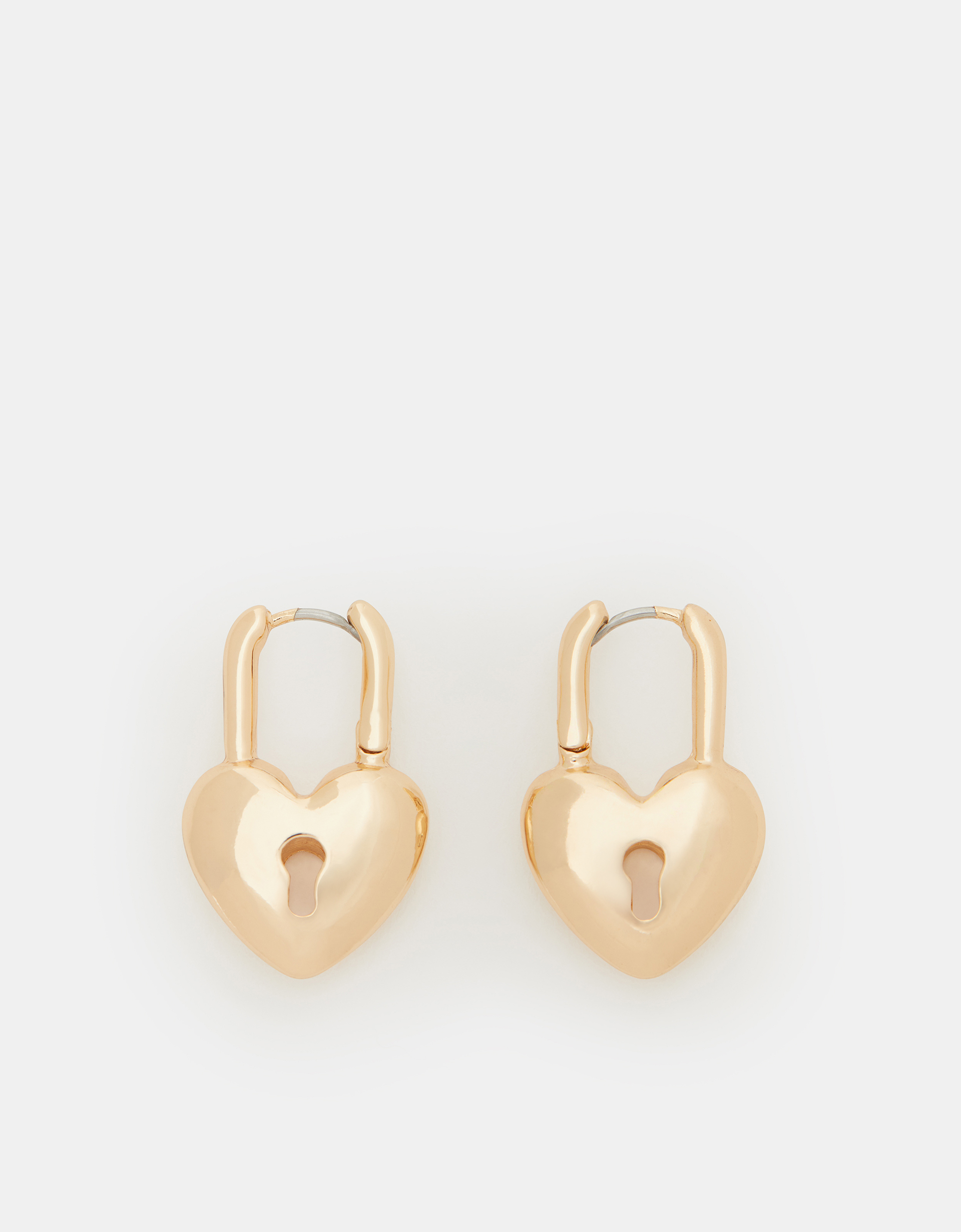 Gold Heart Padlock Huggie Hoop Earrings - Accessorize