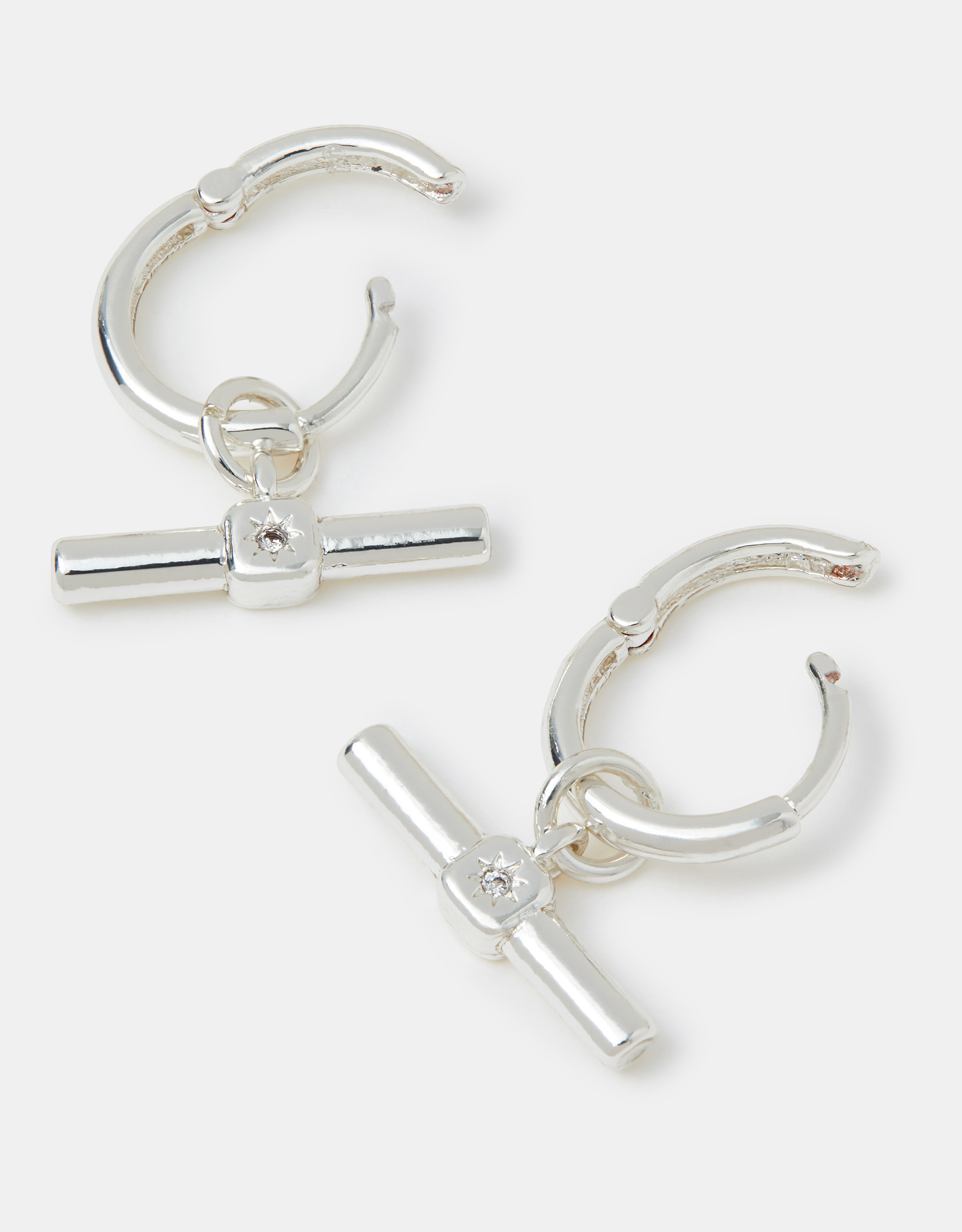 Sterling Silver-plated T-bar Charm Hoop Earrings - Accessorize
