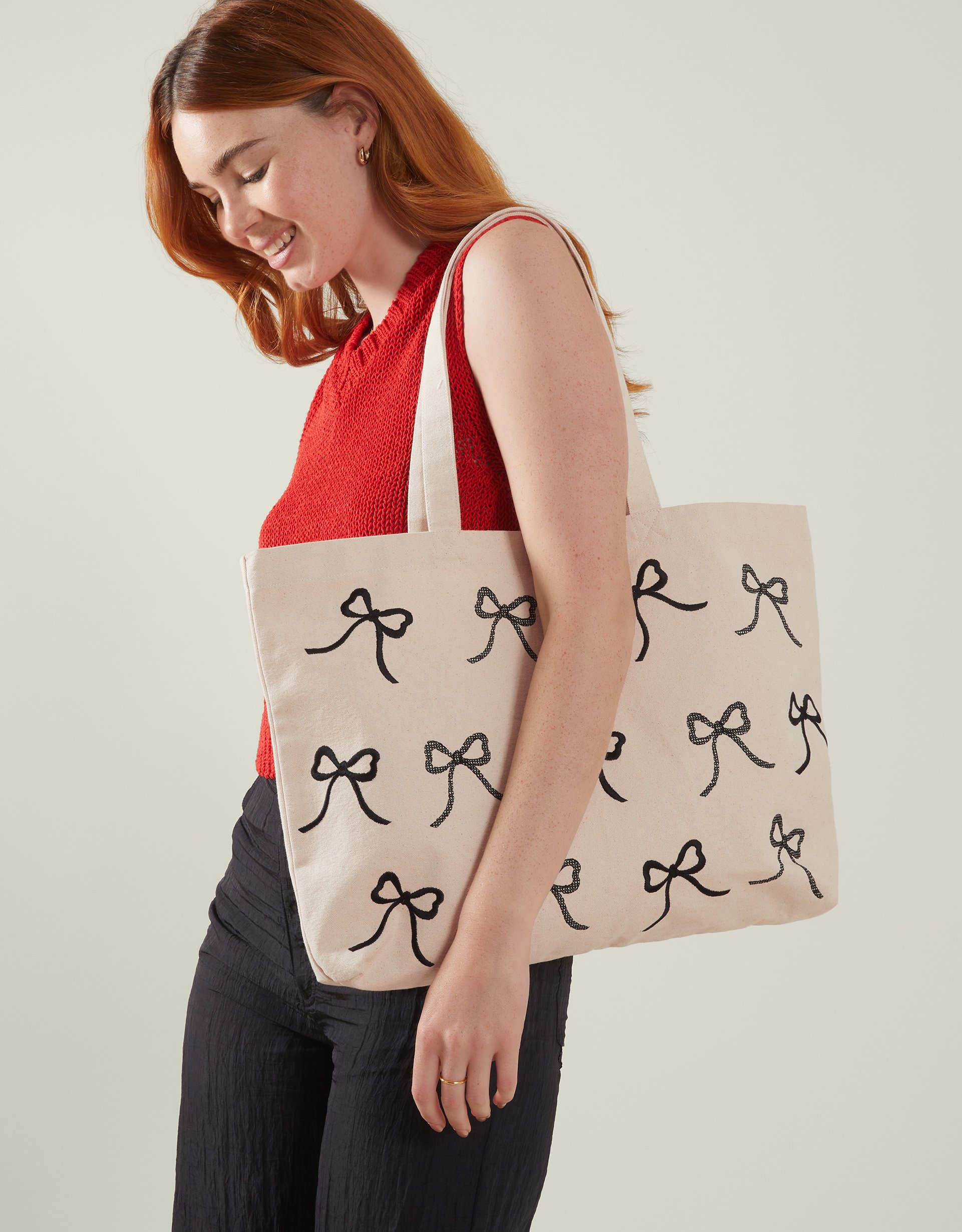 Black Bow Print Cotton Shopper Bag, Women's - Accessorize