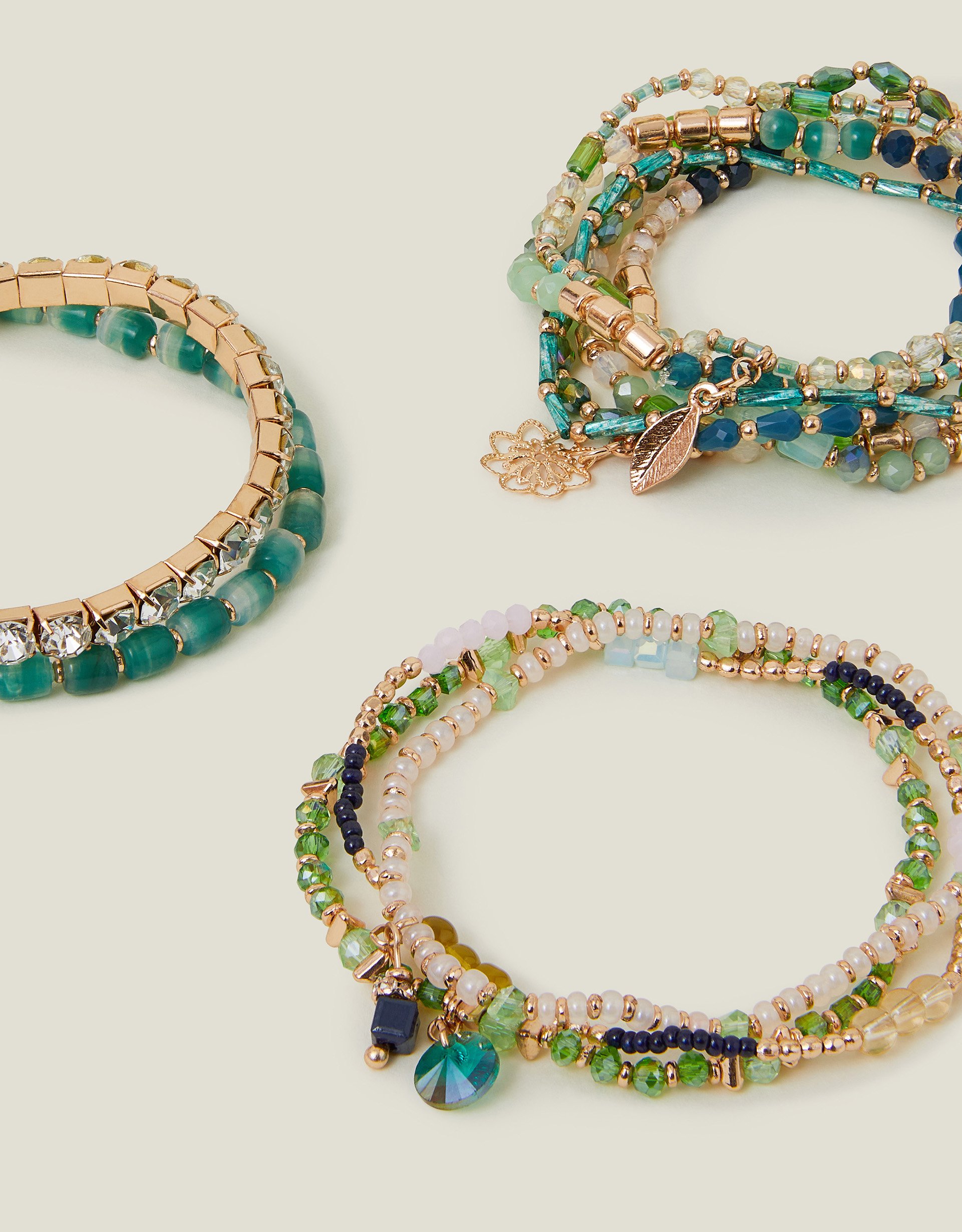 Green Beaded Stretch Bracelets Multipack - Accessorize