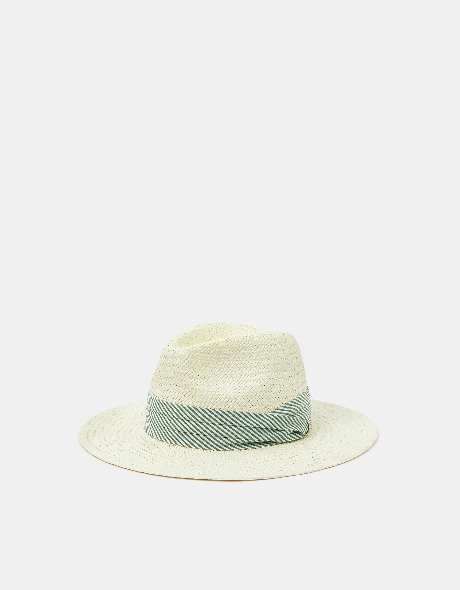 White & Green Stripe Band Fedora Hat, Size: 57x8cm, Women's - Accessorize