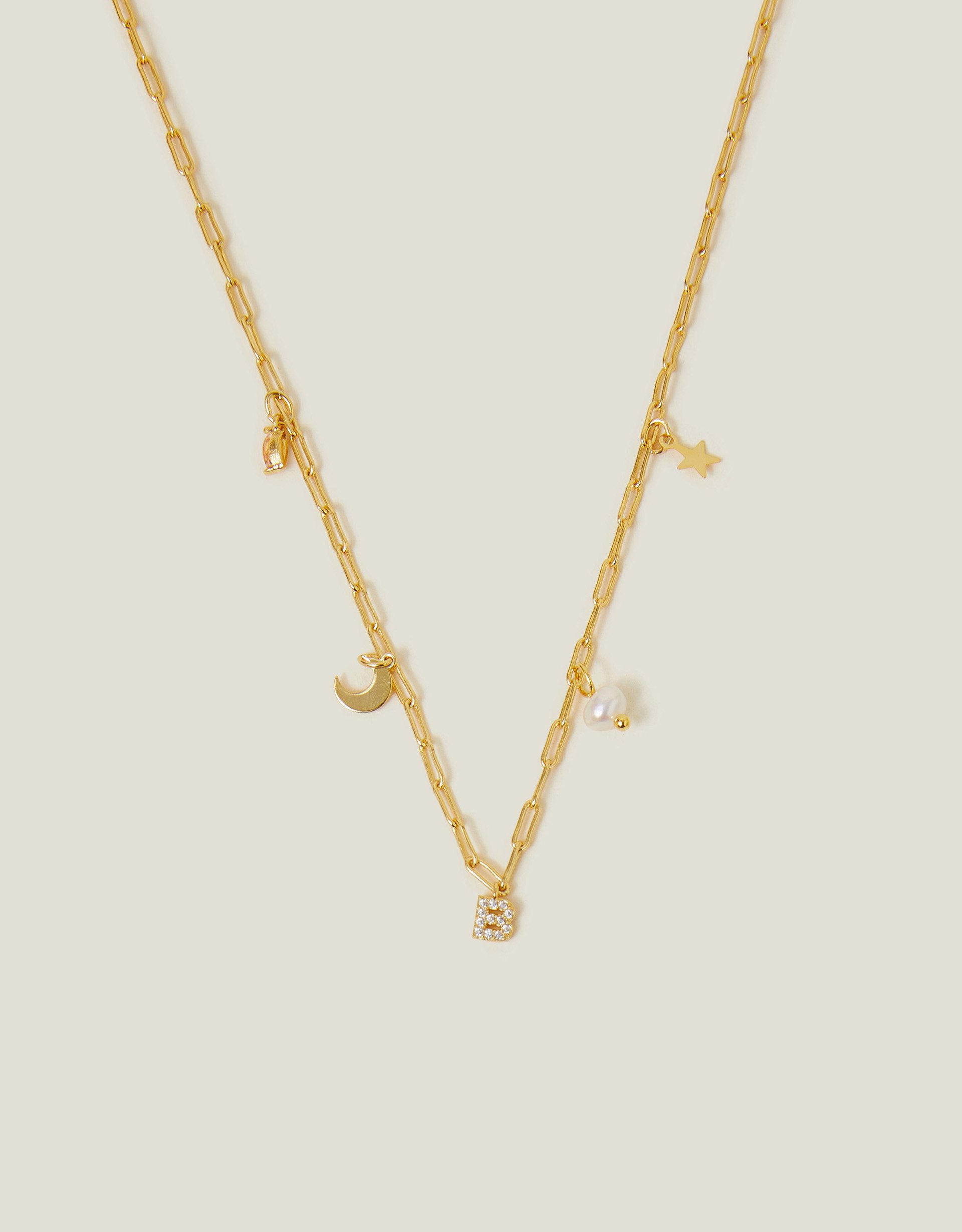 14ct Gold-plated Initial Charm Necklace Gold, Size: K - Accessorize - Personalisable