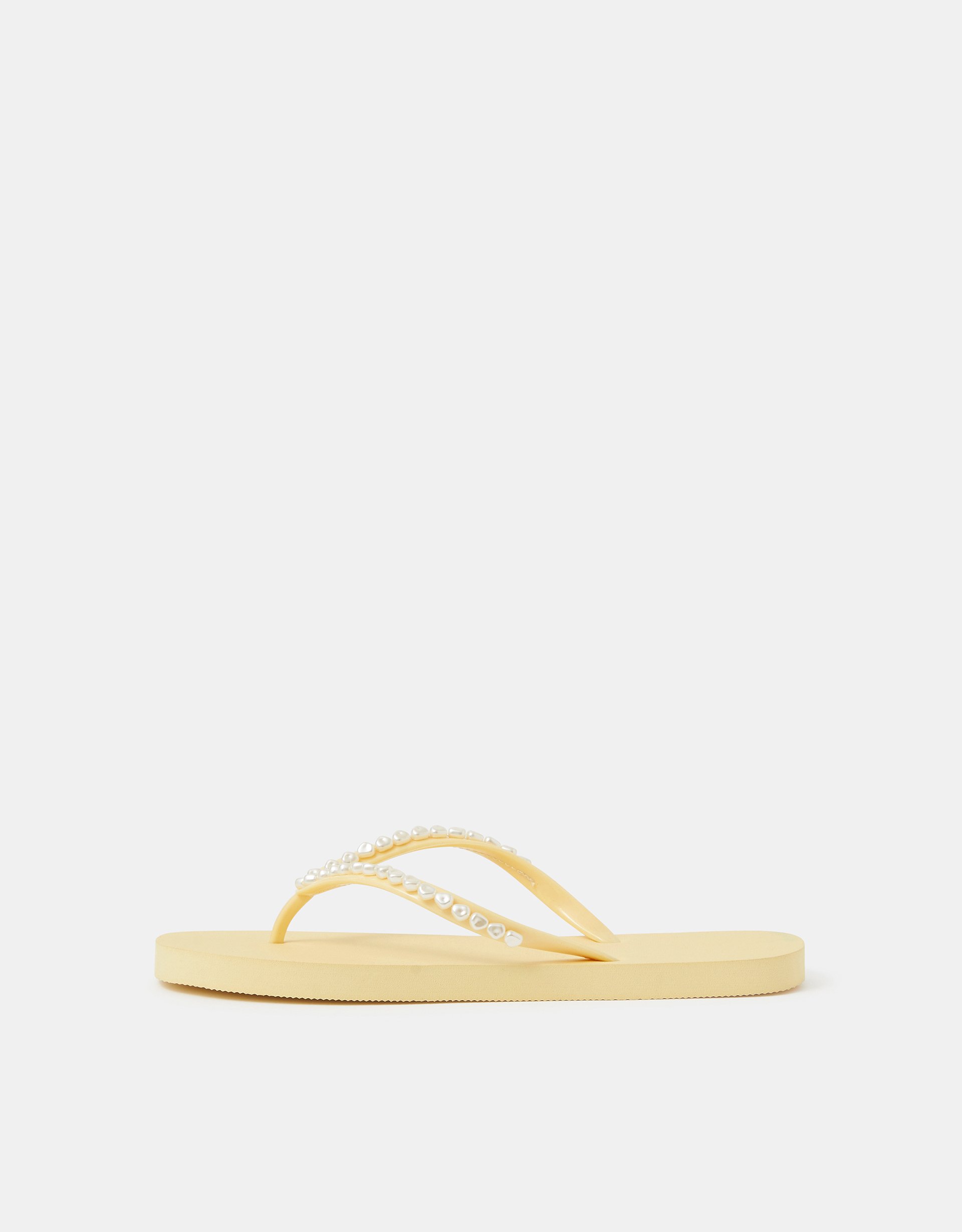 Accessorize Pearl Flip Flops, Yellow, Size: M