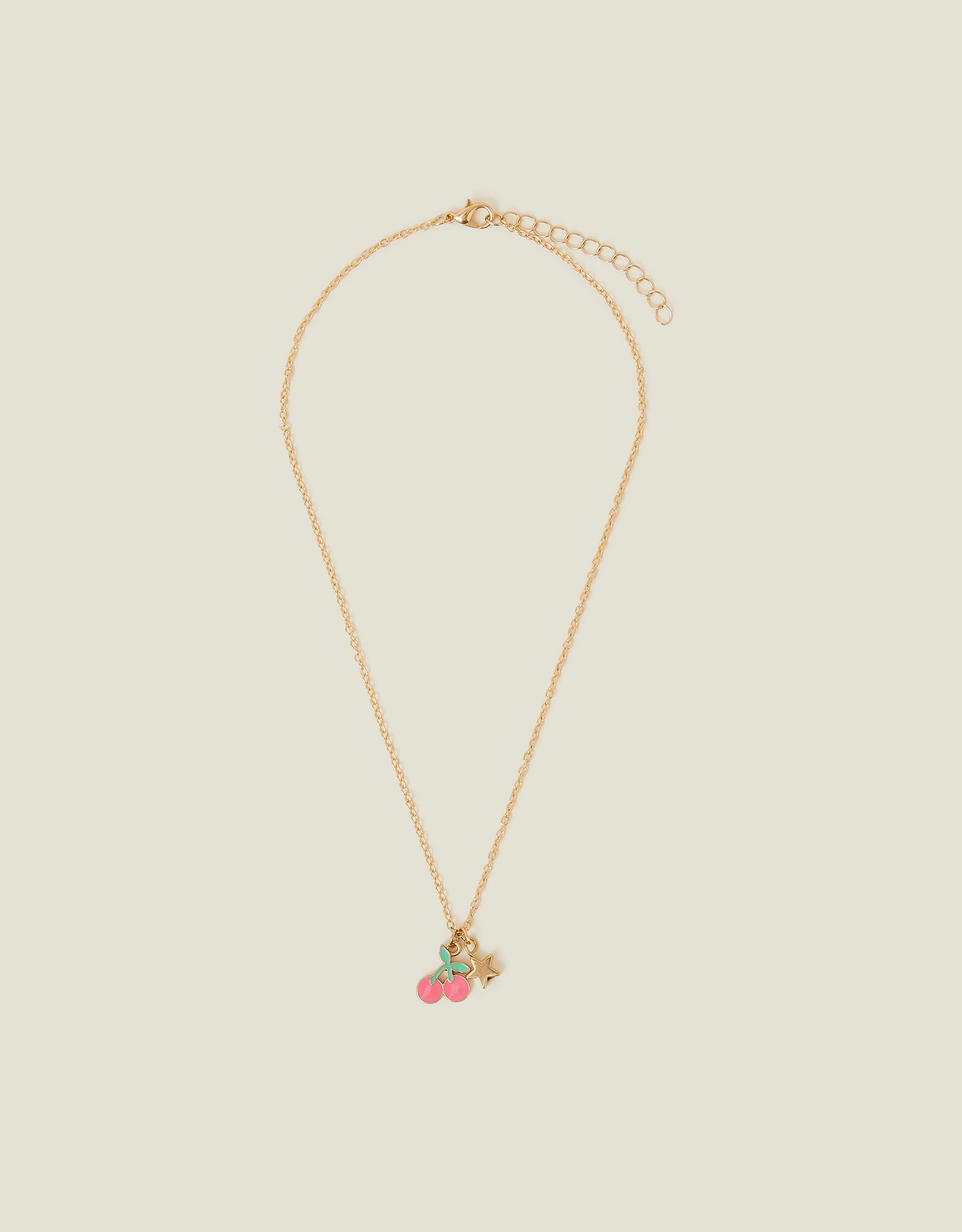 Gold and Pink Metal Cherry Pendant Necklace, Size: 40cm, Girls - Accessorize Kids