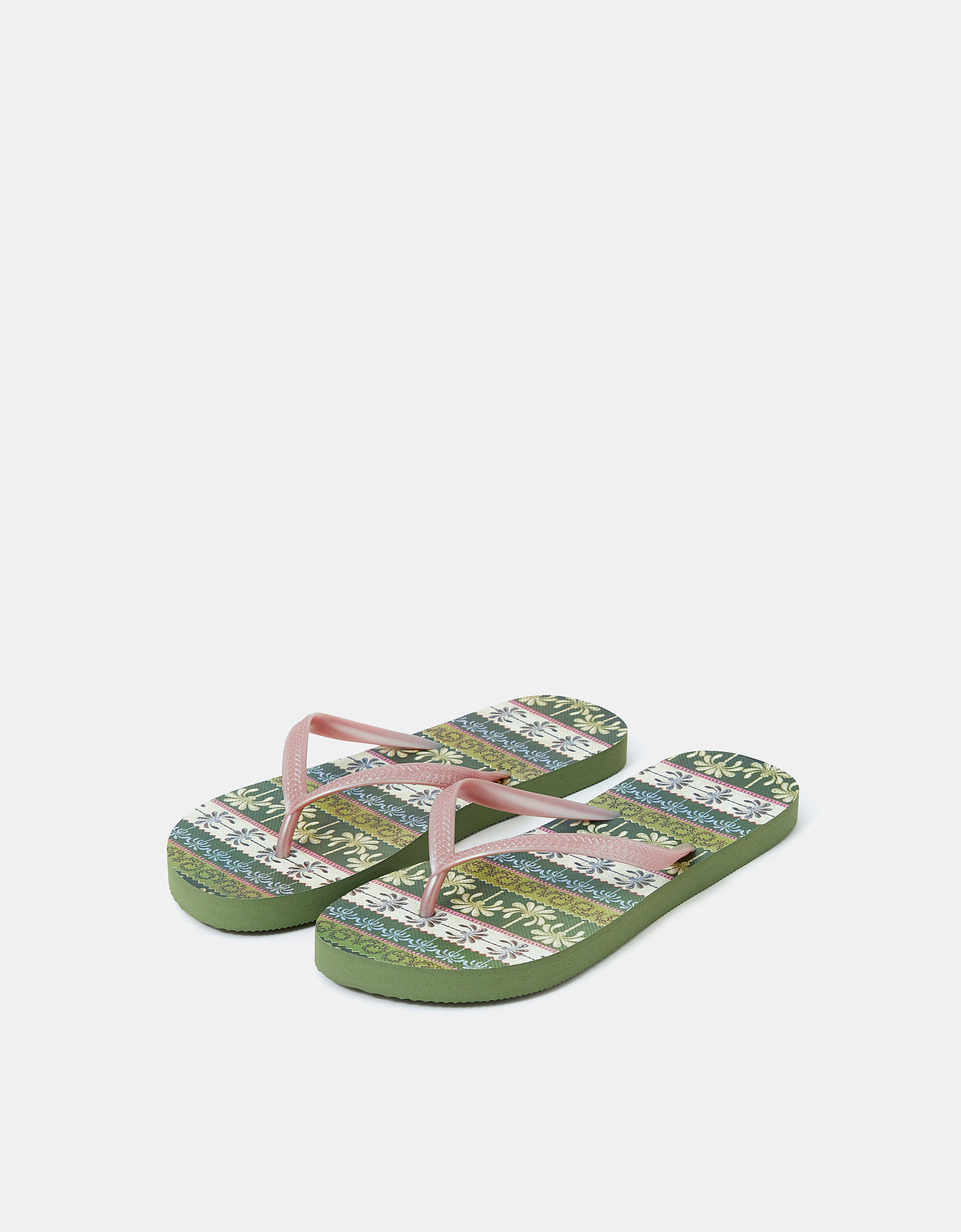 Palm Print Flip Flops Green, Size: L - Accessorize