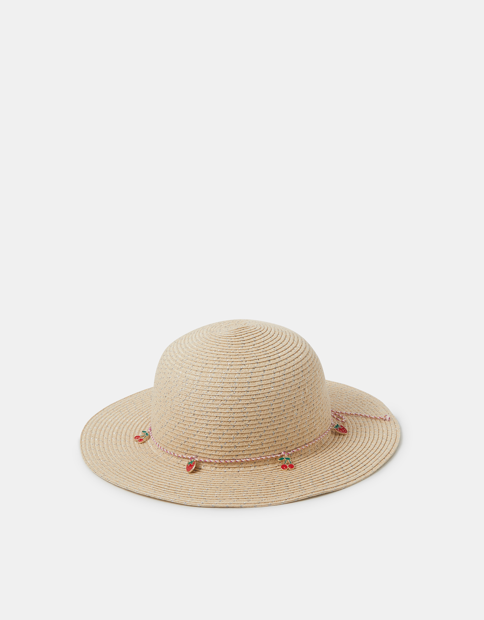 Accessorize Cherry Charm Floppy Hat, Natural, Size: 3-6 Years