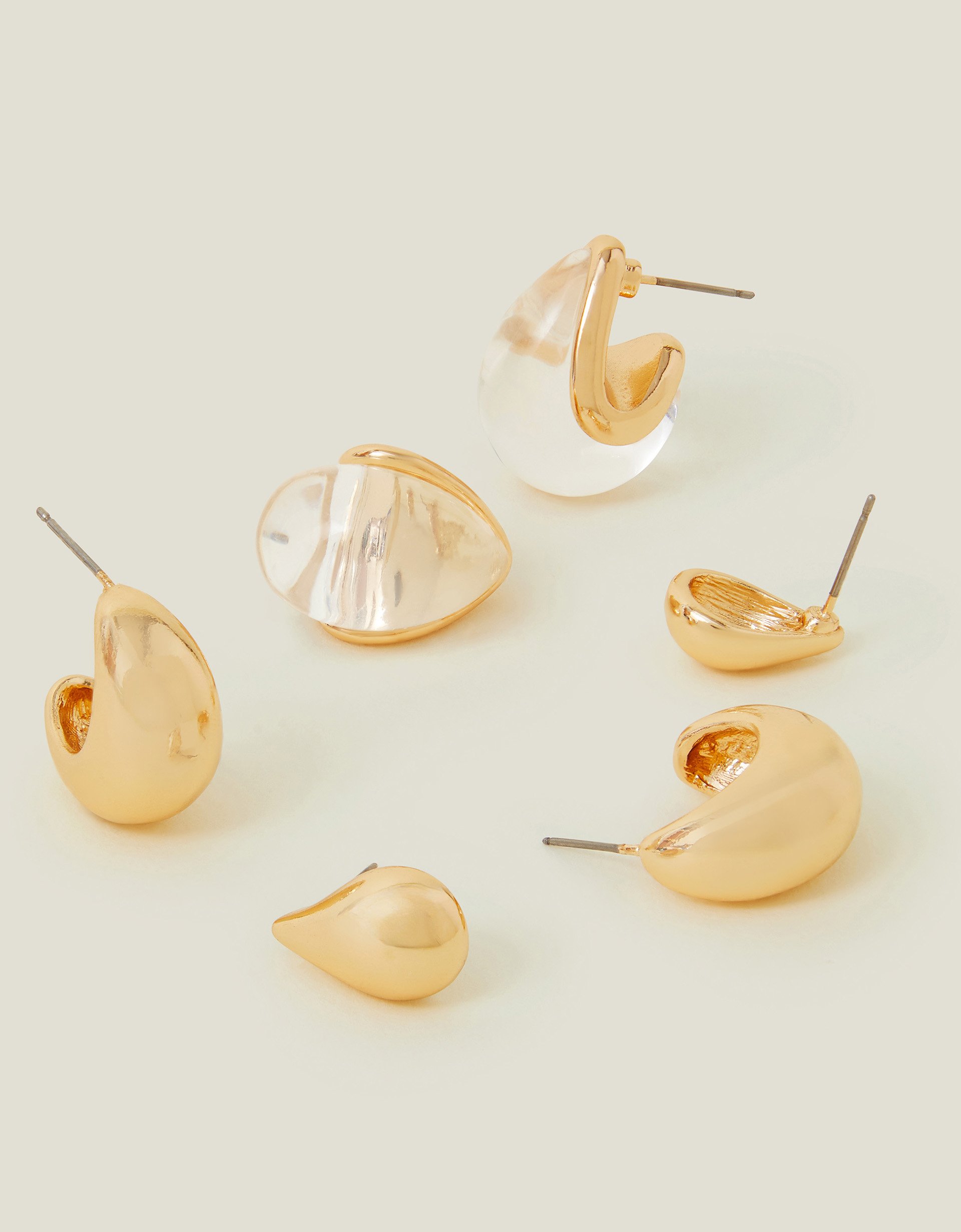 Gold 3-Pack Resin Drop Earrings - Accessorize