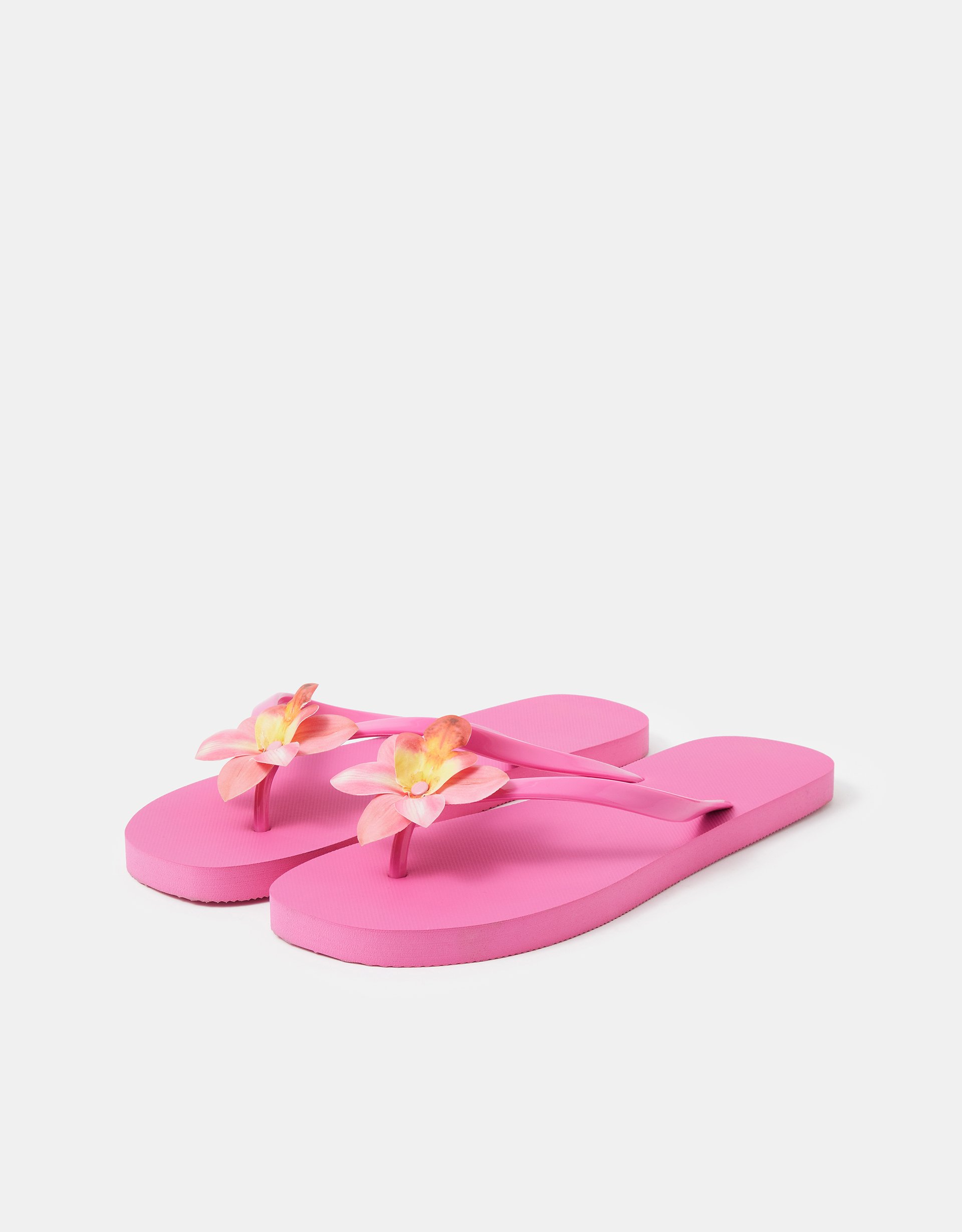 Accessorize Orchid Flower Flip Flops, Pink, Size: L
